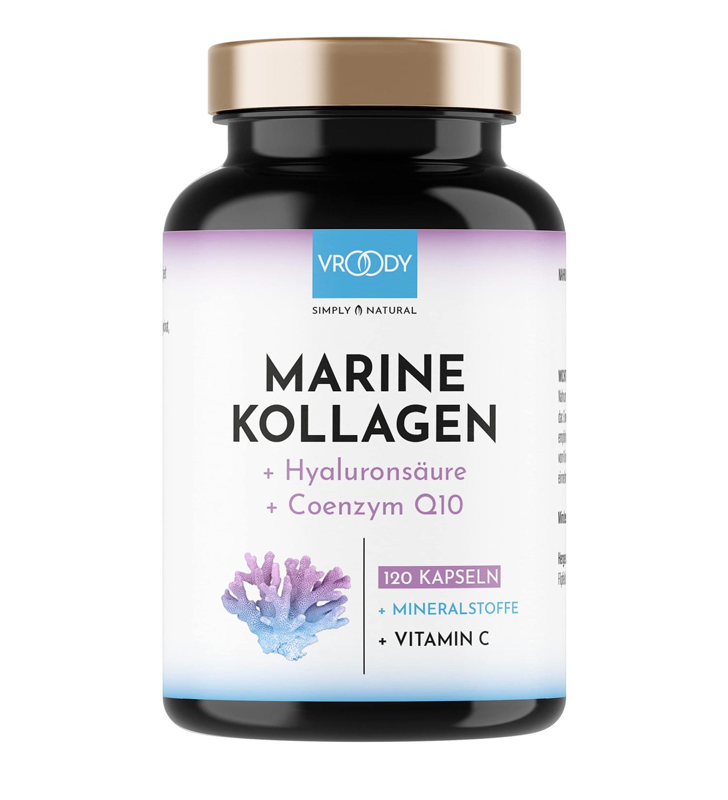 Premium Marine Collagen Kombo 1000mg + Q10 | Hyaluronic Acid Vitamins & Minerals for Healthier Skin & Hair | Made in Austria by Vroody - Buy Online on GoSupps.com