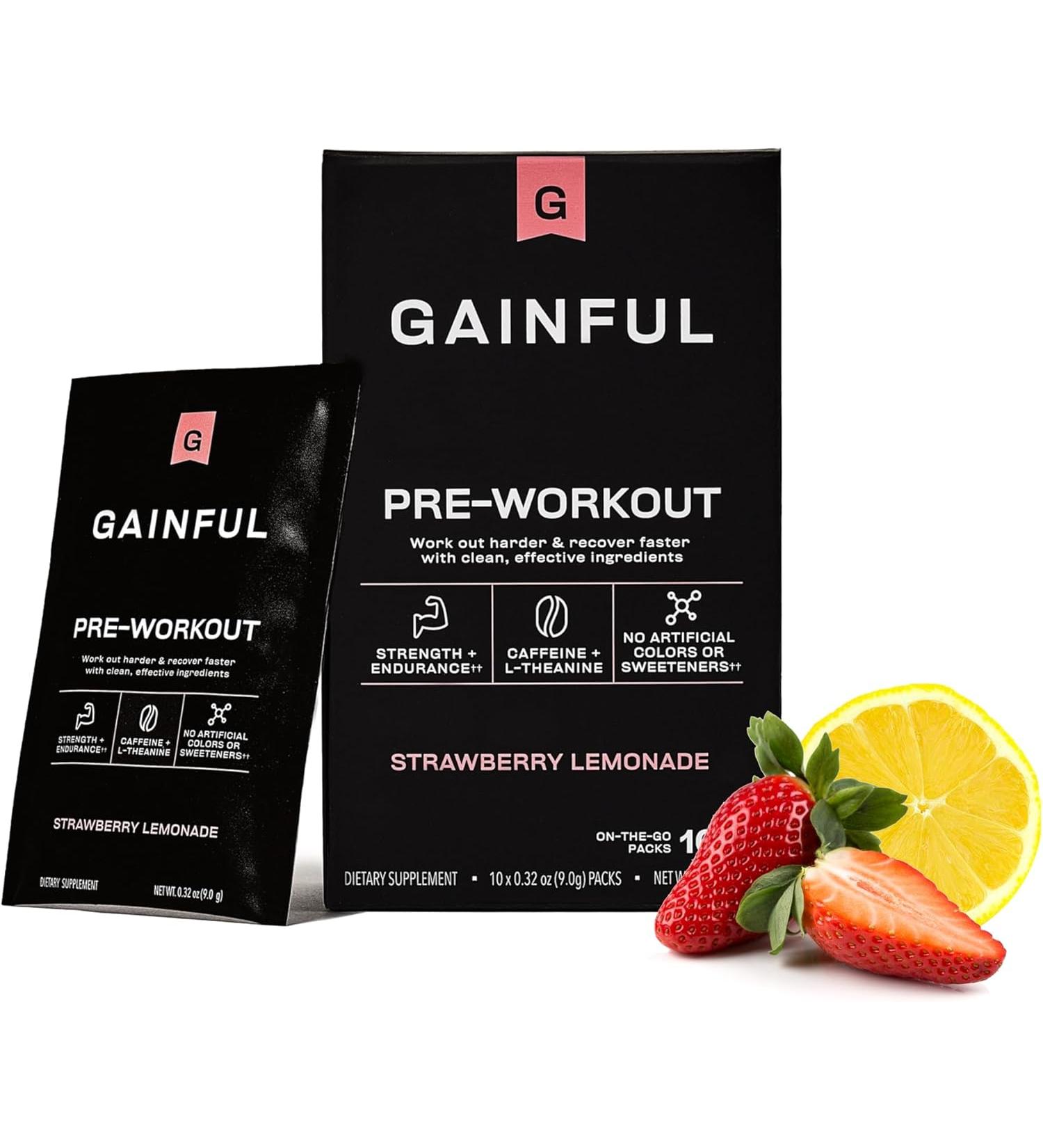 Gainful Pre Workout Powder - Strawberry Lemonade - 10 Servings (Caffeinated) - Buy Online on GoSupps.com