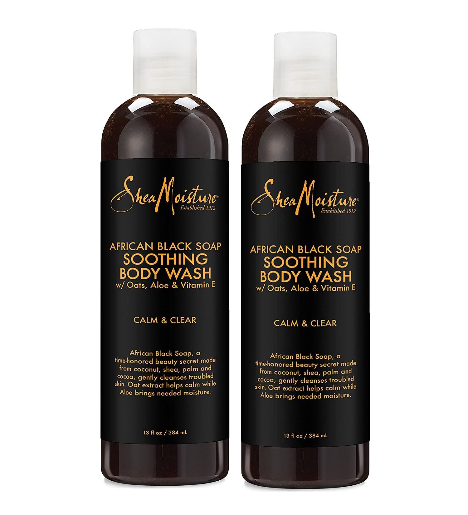 SheaMoisture African Black Soap Body Wash 13 oz - Pack of 2 | Natural Ingredients | Cleanses and Nourishes Skin - Buy Online on GoSupps.com