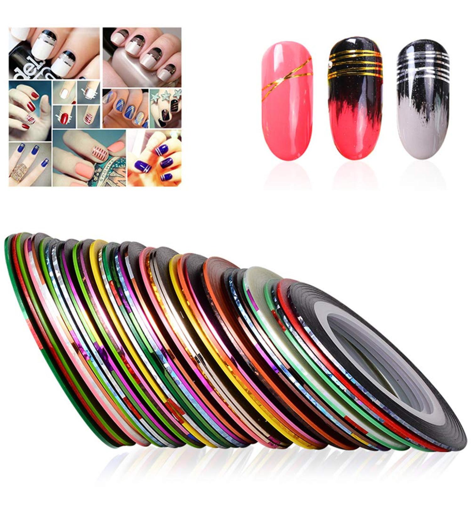 Nail Striping Tape 32 Rolls Mixed Colors Nail Art Striping Tape Decoration Sticker Nail Line DIY Nail Tip - Buy Online on GoSupps.com