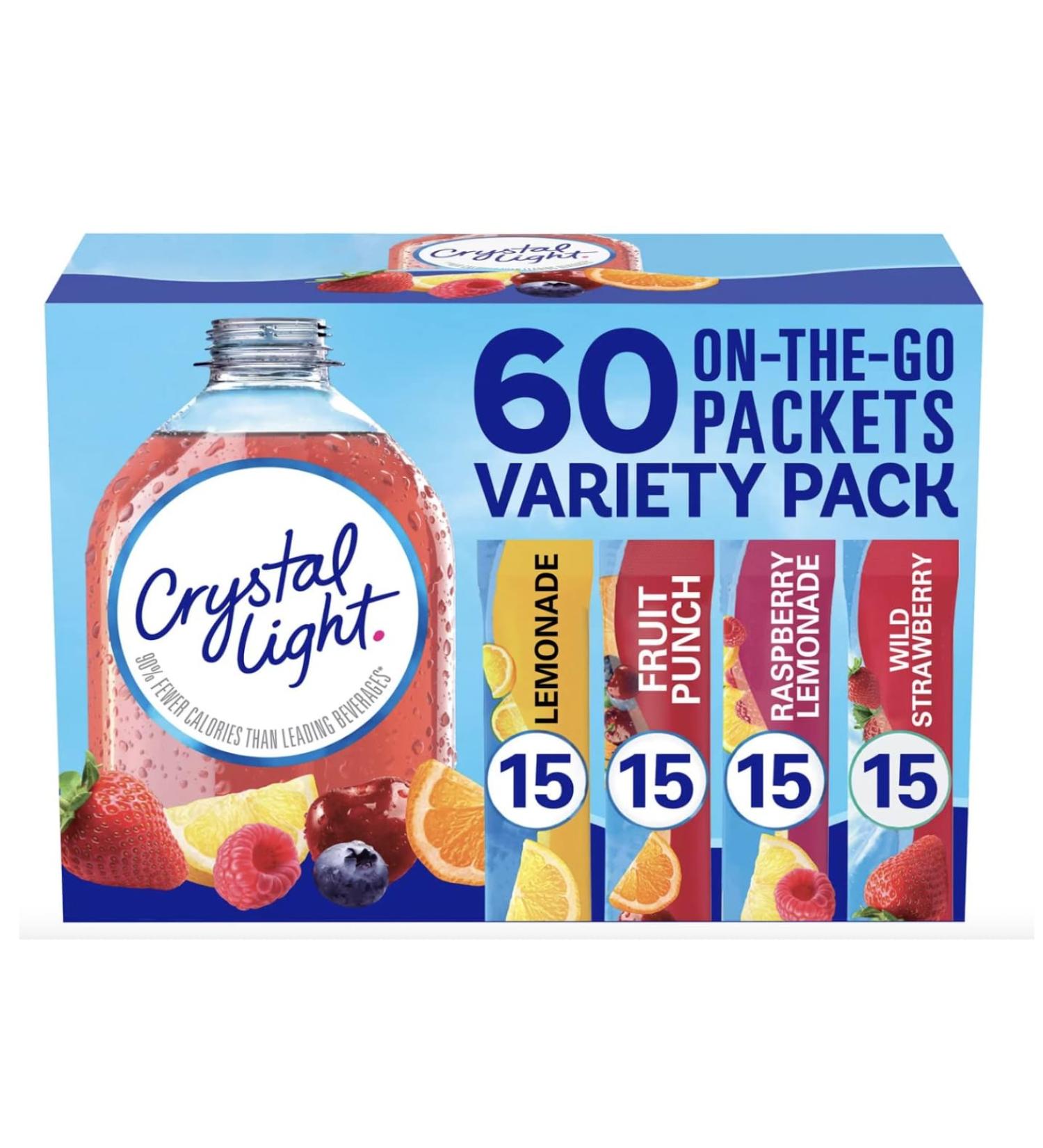 Crystal Light Sugar-Free Drink Mix Variety Pack - Lemonade Fruit Punch Raspberry Lemonade & Wild Strawberry - 60 Singles for On-The-Go Refreshment - Buy Online on GoSupps.com