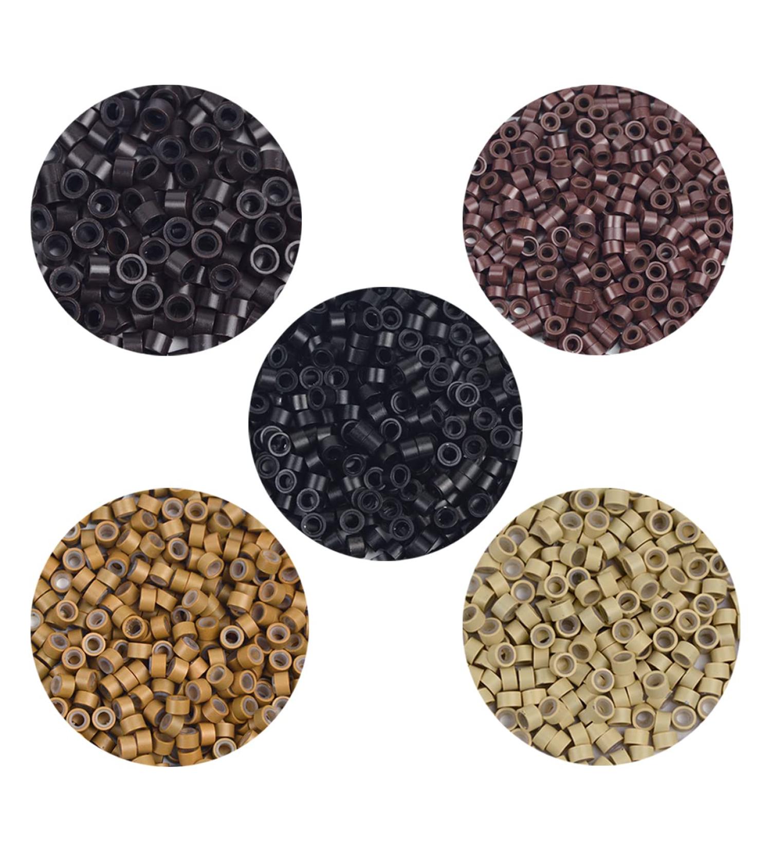 1000 Pcs Silicone Lined Micro Rings Links Beads for Hair Extensions Tool - Black, Dark Brown, Brown, Dark Blonde, Blonde - Buy Online on GoSupps.com