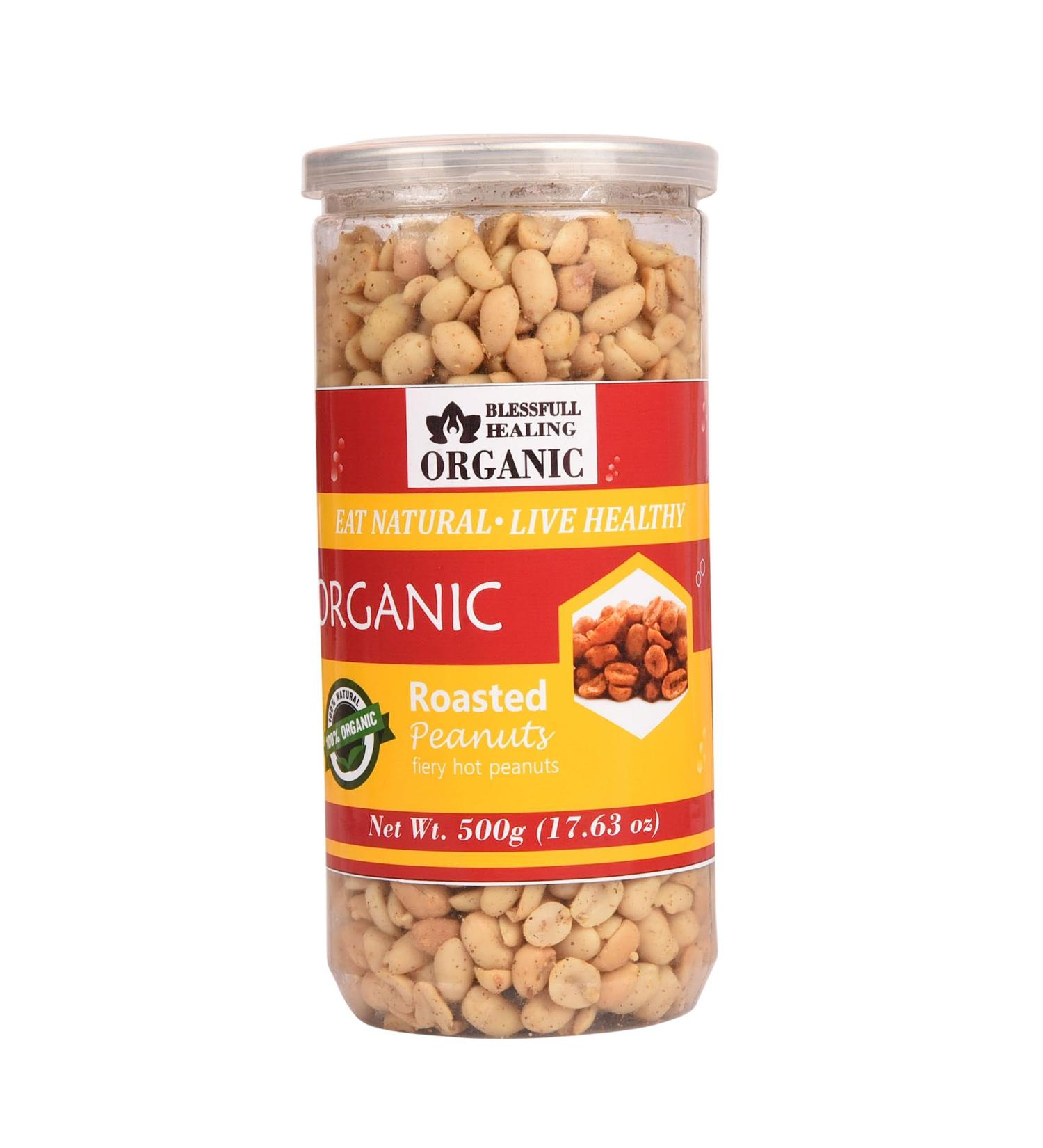Blessfull Healing Organic Natural Vegan Fiery Hot Roasted Peanuts Crunchy Healthy Snacks 500 Gram - Buy Online on GoSupps.com