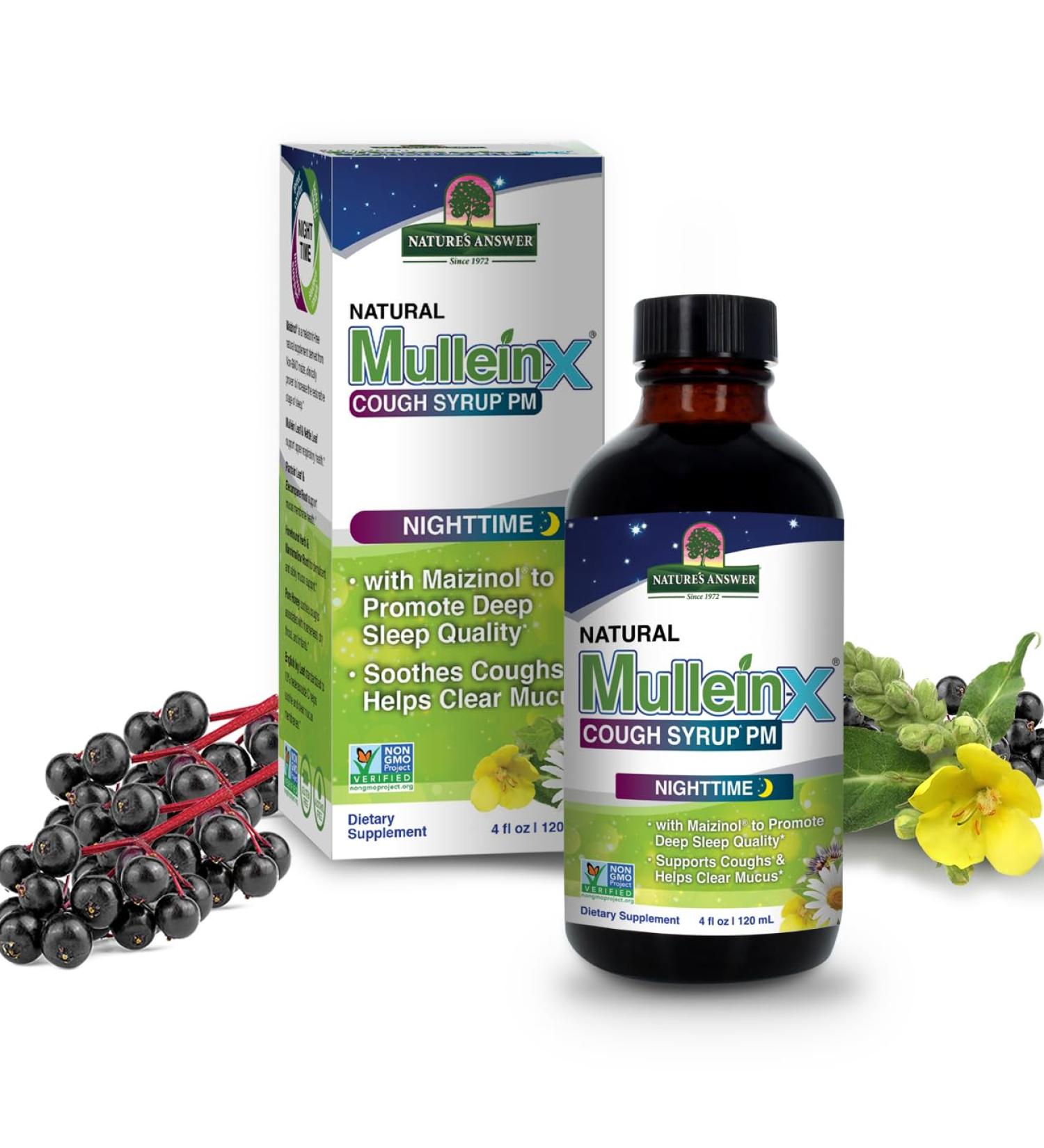 Nature's Answer Mullein X Cough Syrup PM 4 Fluid Ounce | Upper Respiratory Sleep Stress Support | Non-GMO | Vegan | Gluten Free - Buy Online on GoSupps.com