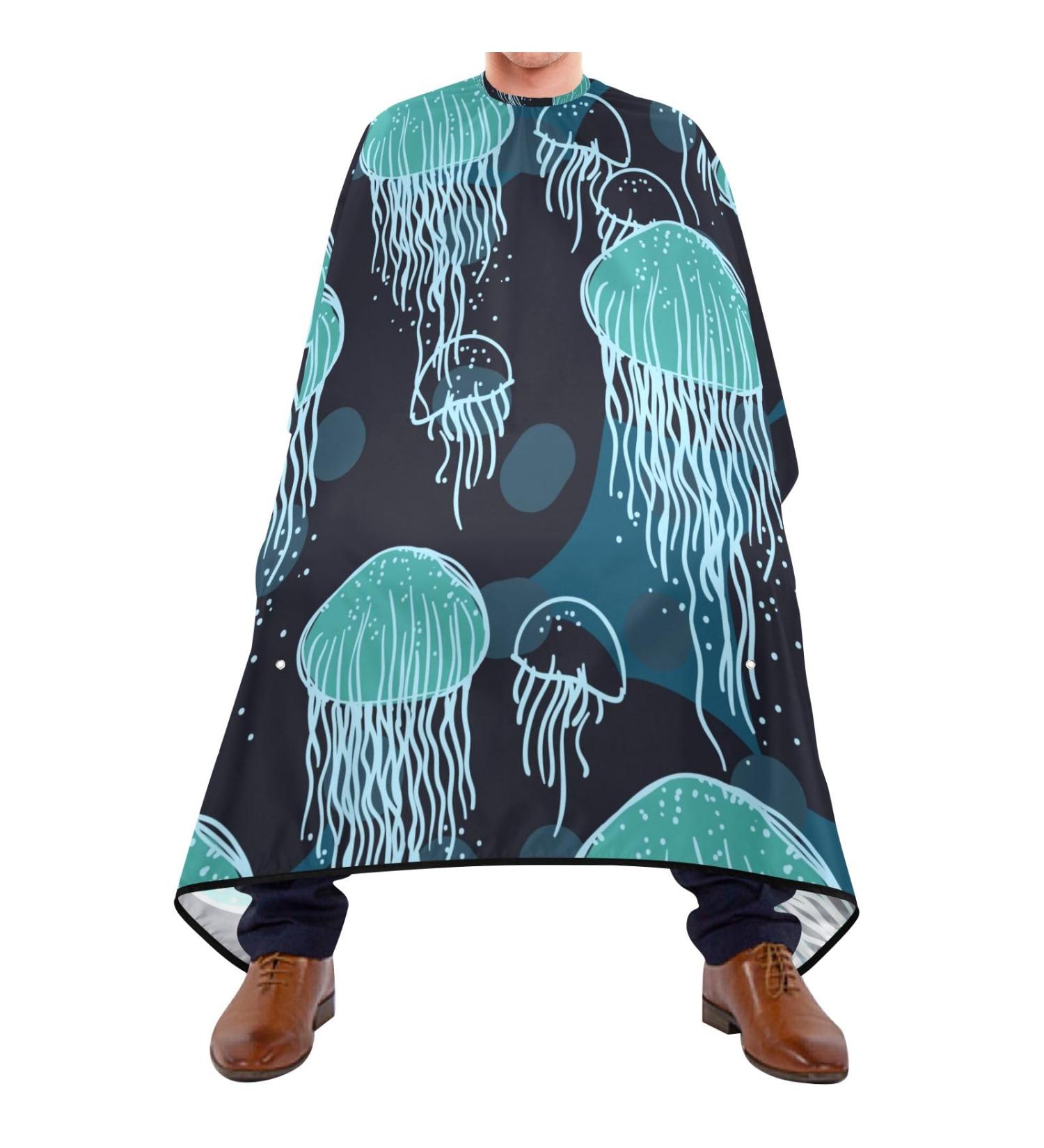 Waterproof Barber Cape - Green Jellyfish & Cheetah Haircut Bib for Men & Women | Unisex Hair Cutting Cape (8rp1a) - Buy Now - Buy Online on GoSupps.com