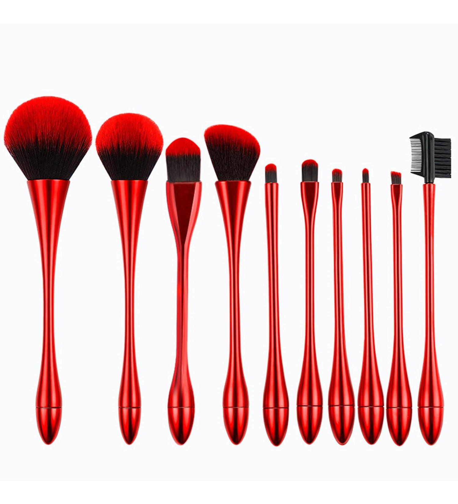 Portable Mini Face Makeup Brush Set - Multi-Function Premium Foundation & Blush Brushes with Red Handle for Professional Cosmetics - Buy Online on GoSupps.com
