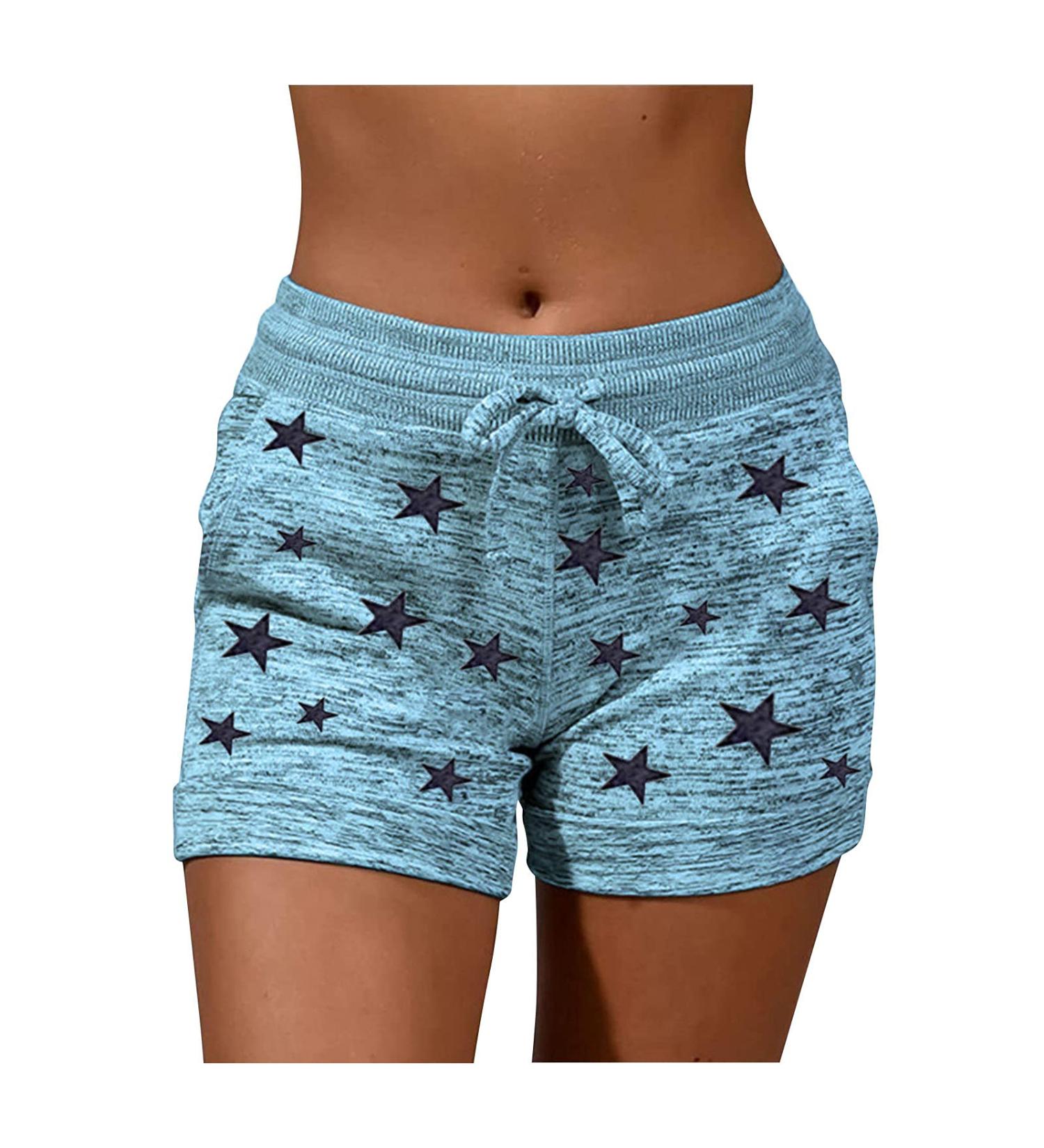 Ronony Women's High Waist Yoga Shorts | Fitness Sports Pants | Trendy Summer Activewear & Training Suit | Stylish Print Sweatshorts XL - Blue - Buy Online on GoSupps.com