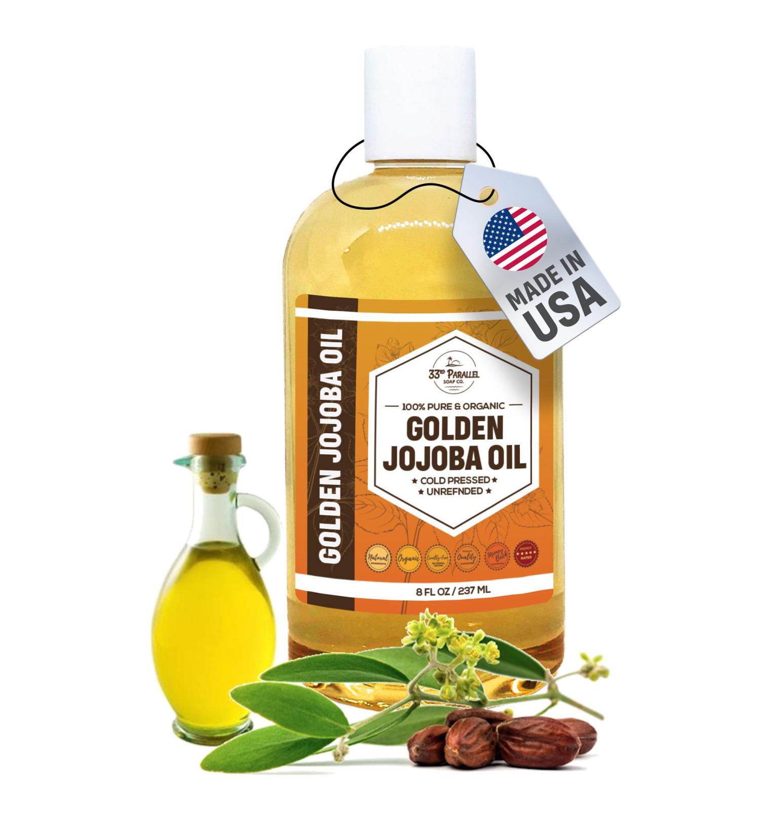 33rd PARALLEL | Golden Jojoba Oil (8 oz) Cold Pressed & Unrefined Non-GMO 100% Pure & Natural Hexane Free | Moisturizing Oil for Skin Face Hair & Nails | 8 FL OZ - Buy Online on GoSupps.com