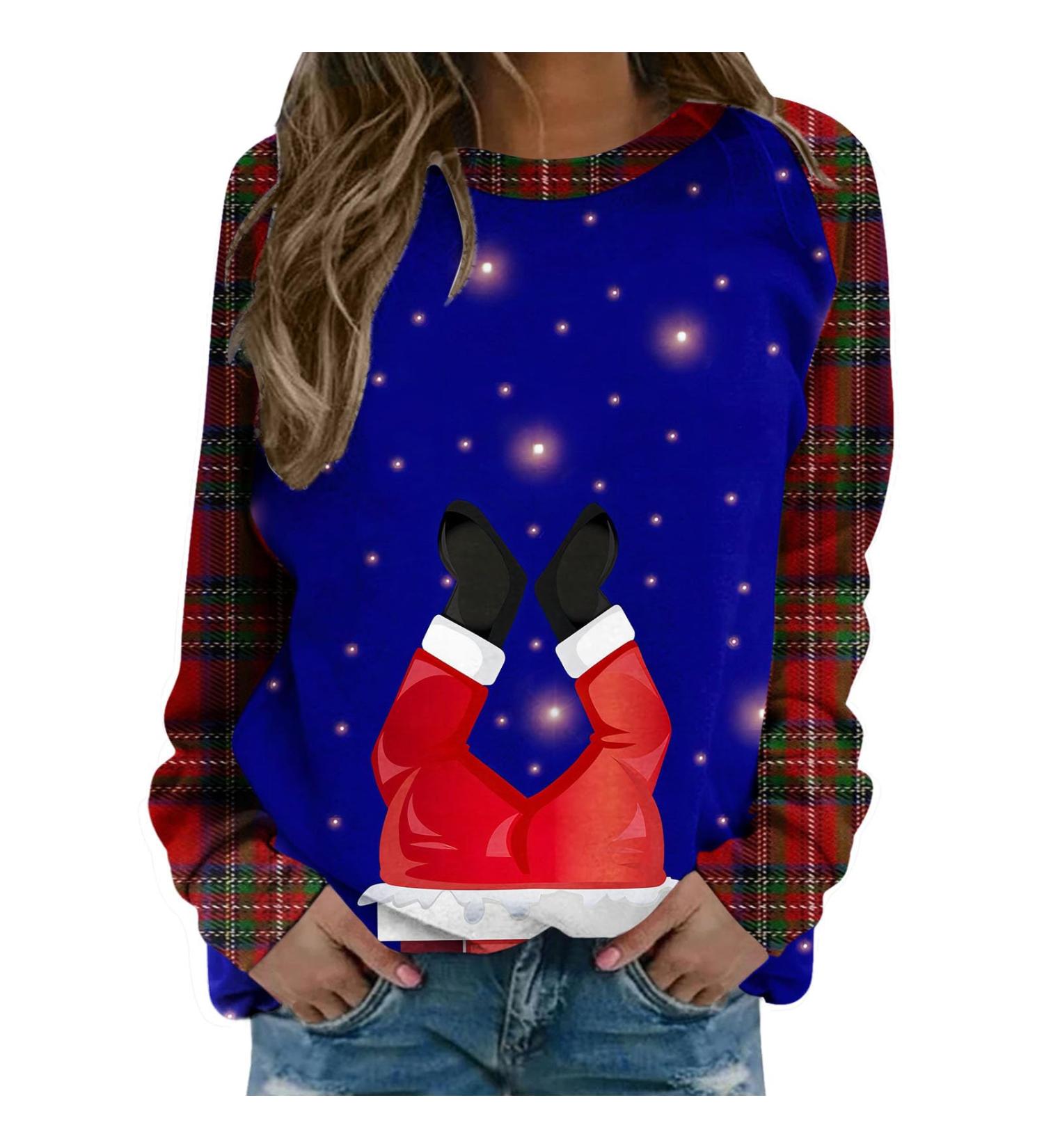Women's Christmas Snowman Penguin Print Sweatshirt | Dark Blue | O-Neck Raglan Top | Comfy & Warm Xmas Jumper - Buy Online on GoSupps.com