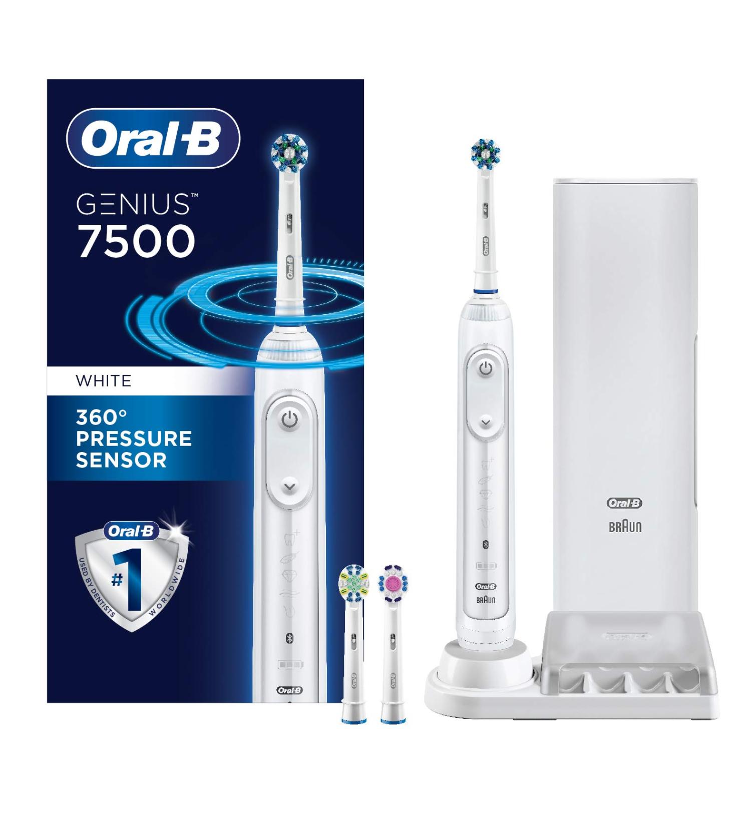 Oral-B 7500 Electric Toothbrush Kit with Replacement Brush Heads & Travel Case - White - Buy Online on GoSupps.com