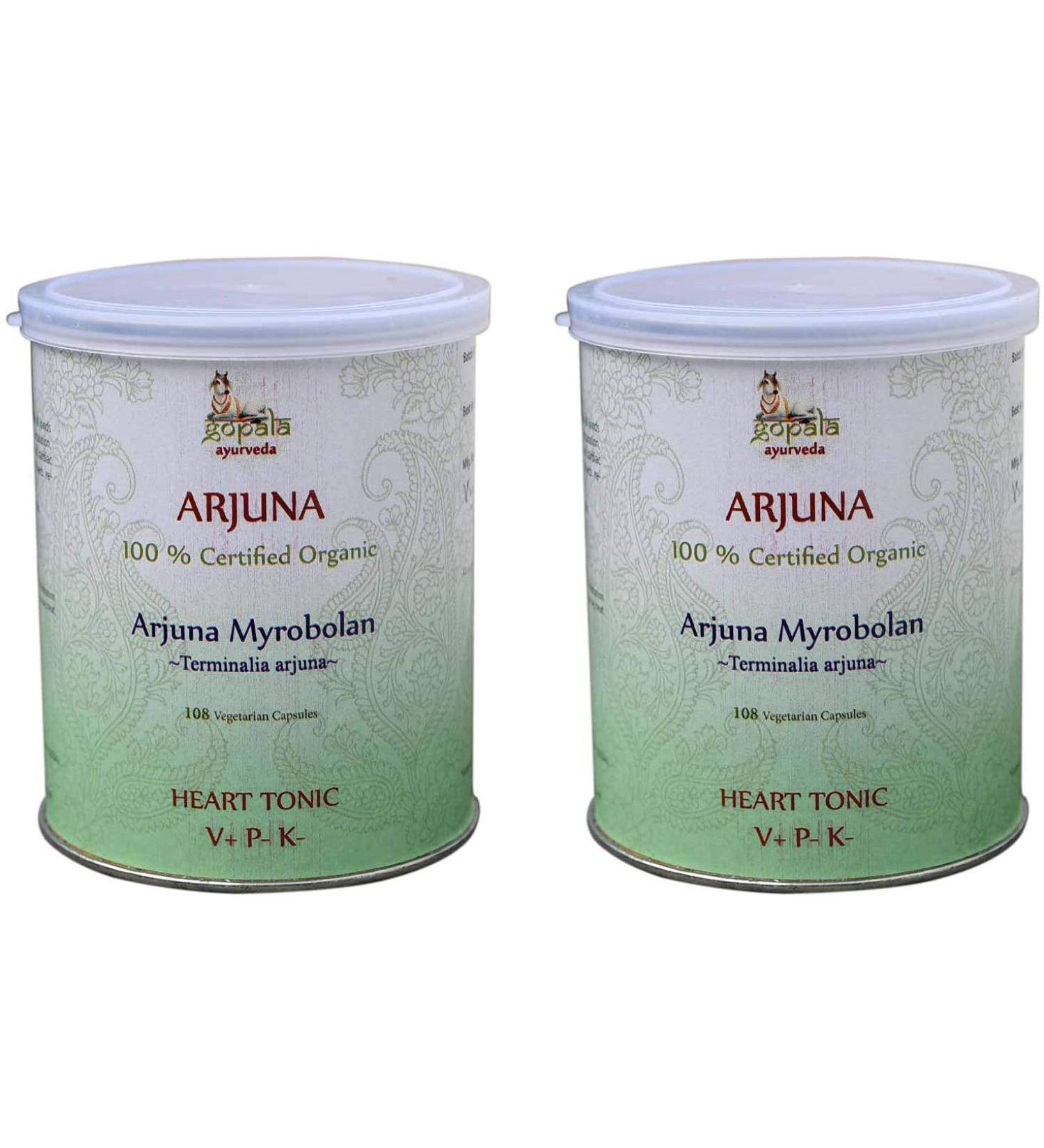 ARJUNA Capsules (USDA Certified Organic) Ayurvedic Herb Terminalia arjuna - 108 Vcaps of 500mg Each (Pack of 2)