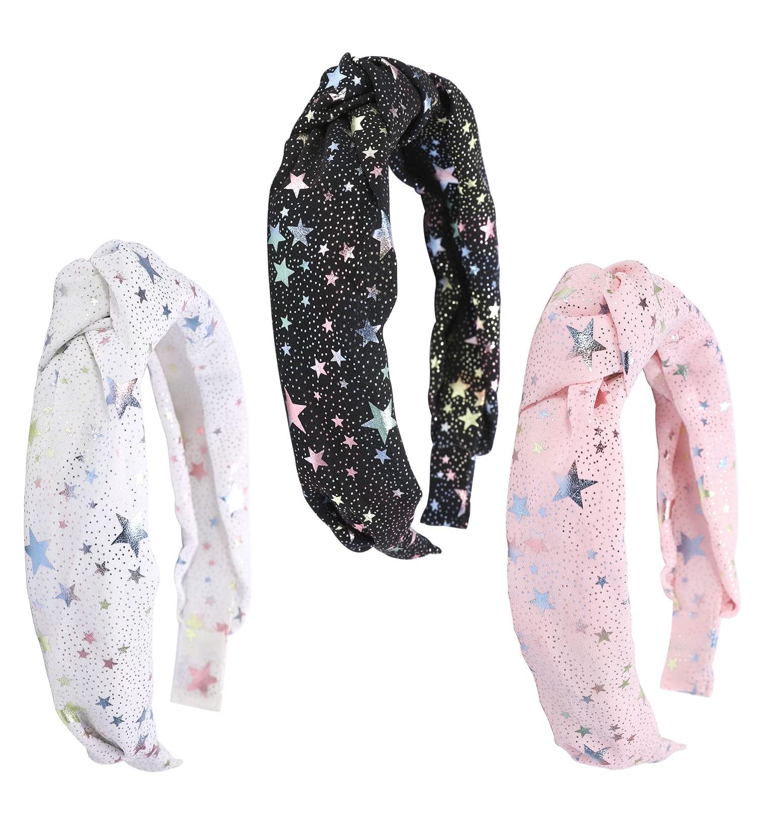 PinkSheep 3PC Metallic Star Knot Headbands for Girls - Pink, White, Black Chiffon Hair Accessories - Buy Online on GoSupps.com