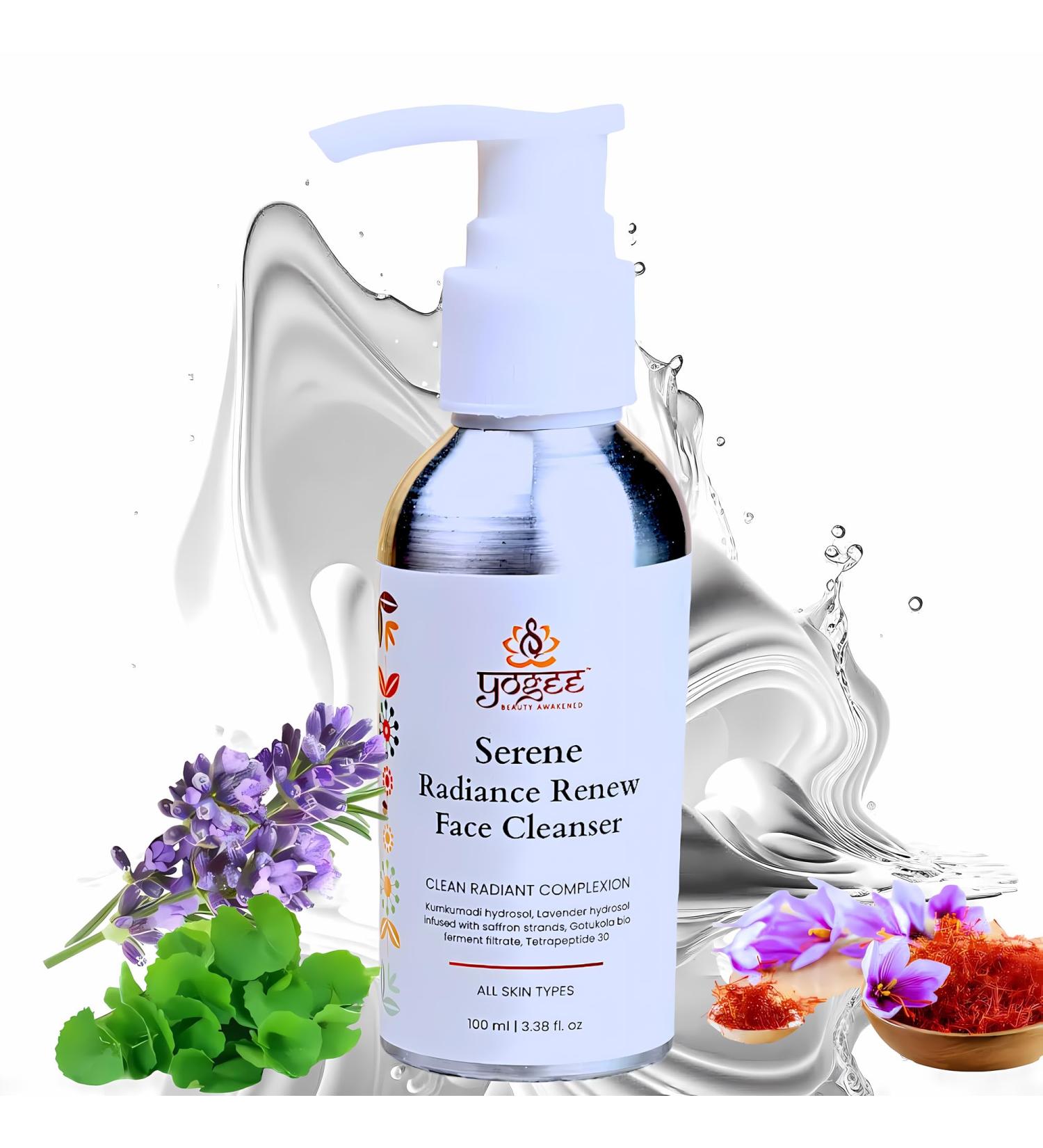 YOGEE Serene Radiance Renew Face Cleanser - 100% Natural Organic Skincare for All Skin Types | Hydrating & Balancing 100 ML - Buy Online on GoSupps.com