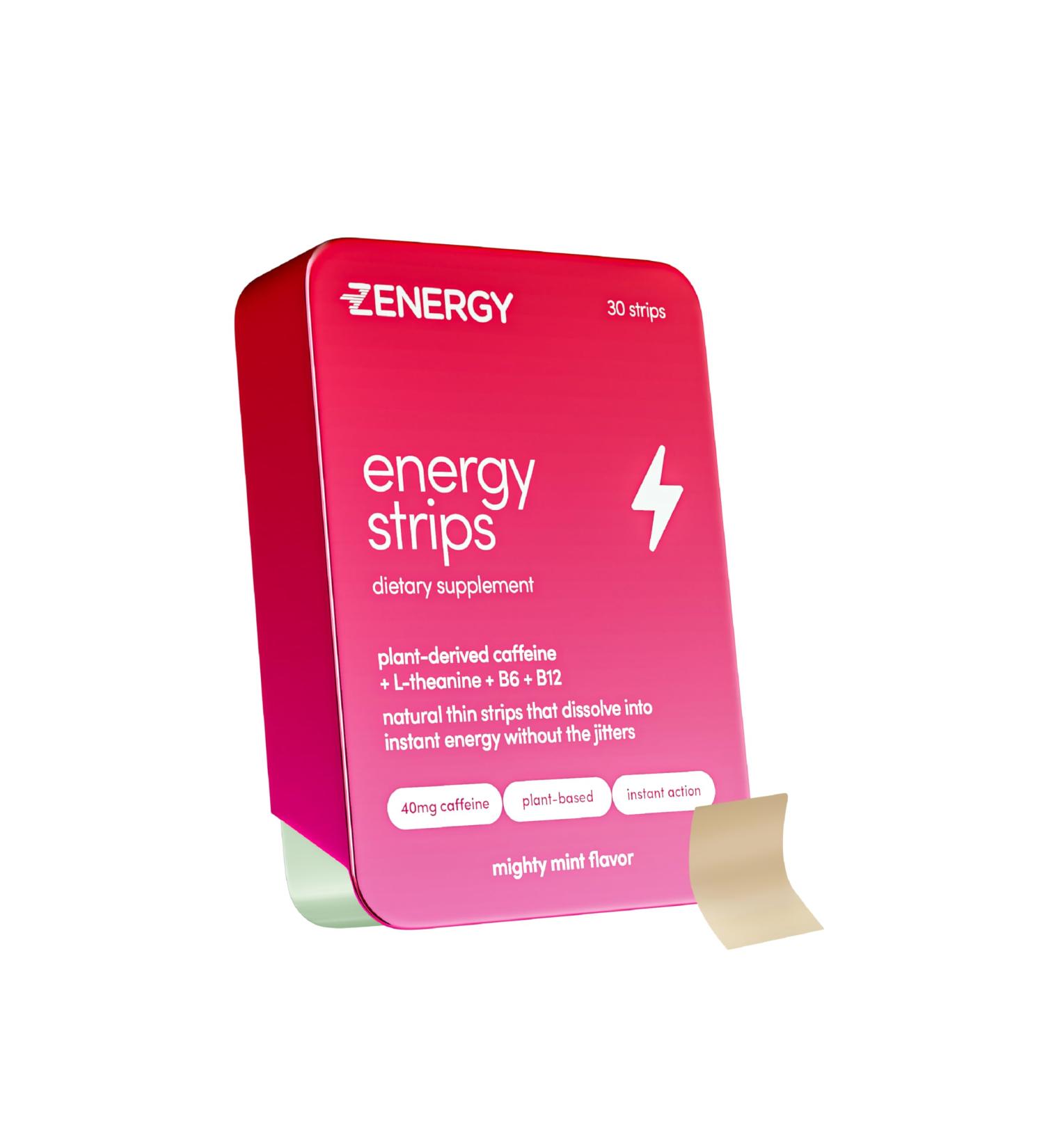 ZENERGY Energy Oral Strips - Mint Flavor | 40mg Caffeine 30mg L-Theanine 100% B6 & B12 | Vegan Sugar-Free Instant Energy | 1 Tin (30 Strips - Buy Online on GoSupps.com