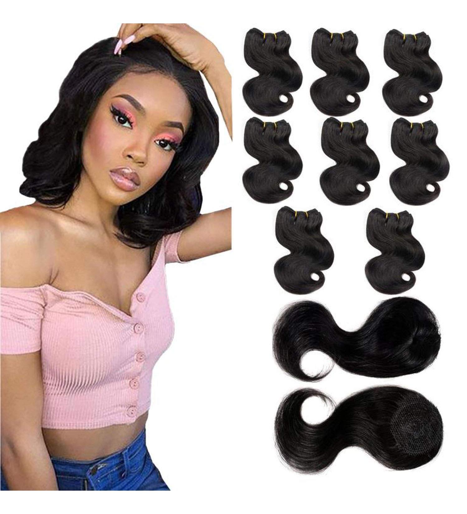 Buy 8-Inch Body Wave Human Hair Bundles with Closure - 100% Brazilian Virgin Hair Extensions - Natural Black Weave (9 Pack) - International Shipping Available - Buy Online on GoSupps.com