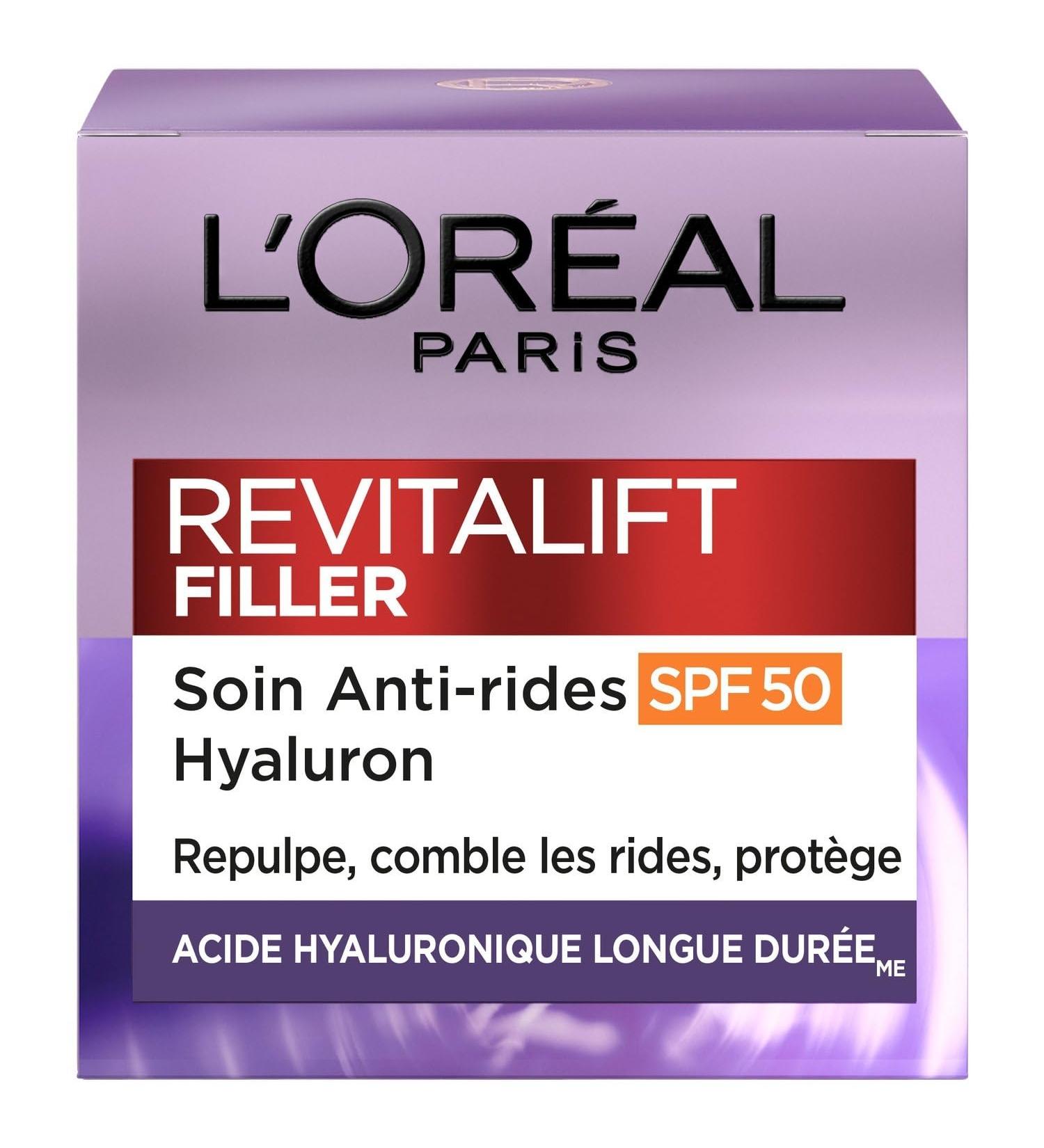 L'OREAL PARIS Soin Visage Anti- ge Repulpant Protection SPF 50 et Hydratation Intense (50mL) - Le Lot De 2