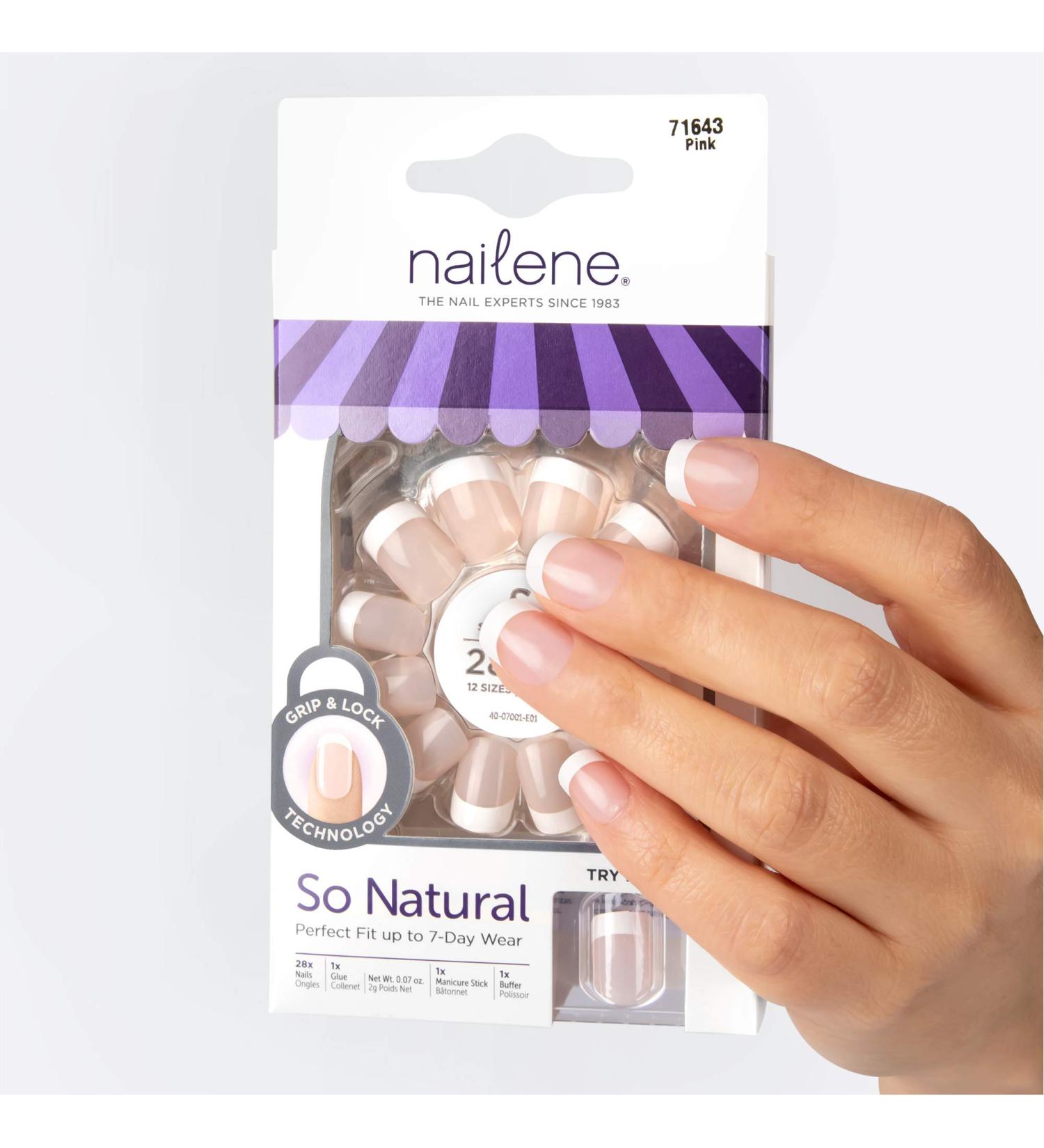 Nailene So Natural Short French Pink Fake Nail Kit | 28 Nails & Glue | Comfortable & Natural Look | Up to 7 Days Wear | 31 Piece Set - Buy Online on GoSupps.com