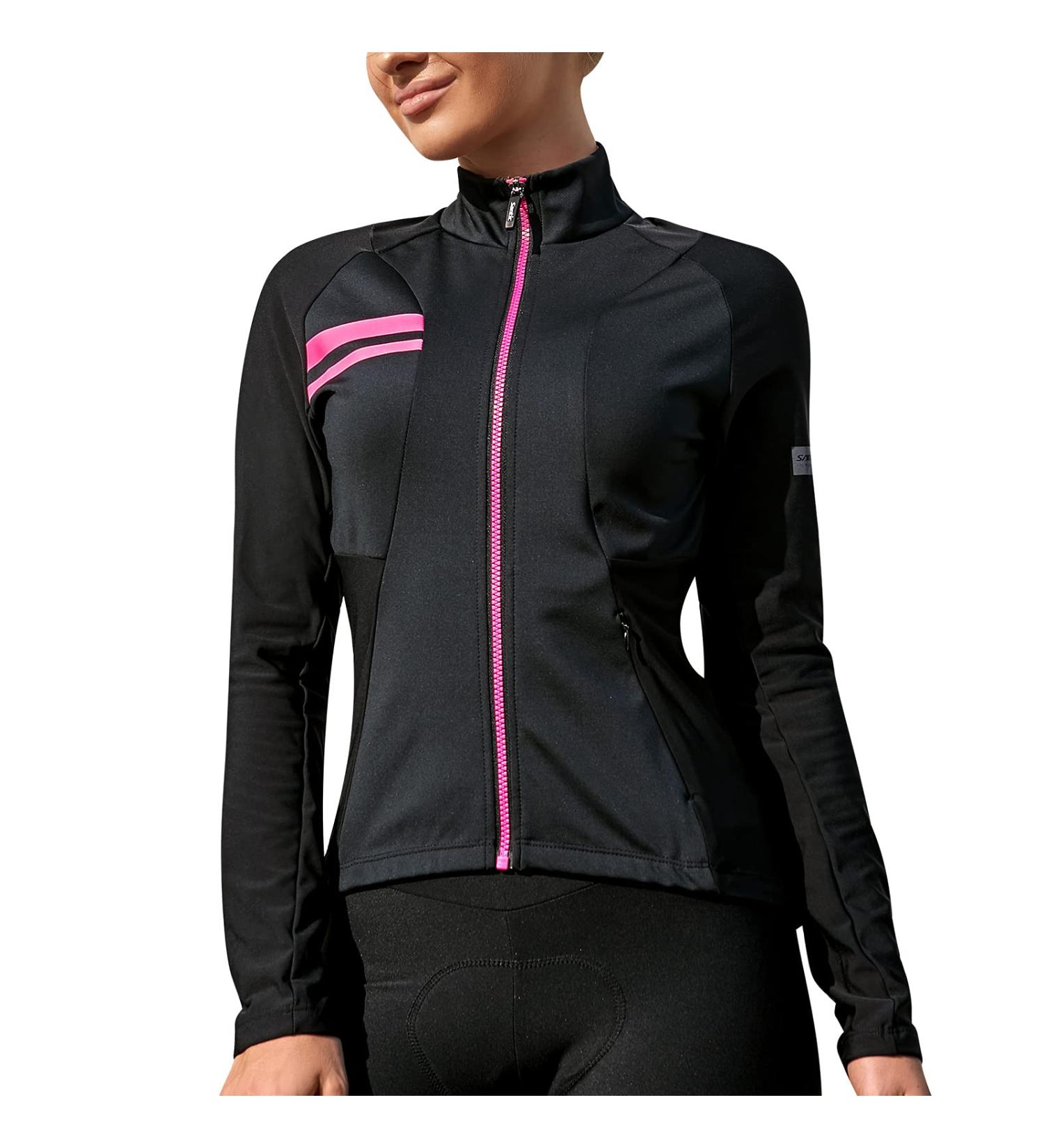 Santic Women's Winter Bicycle Jacket | Thermo Windproof Running Jacket | Lightweight Breathable Long-Sleeved | Reflective Zip Pocket | XL Black-5113 - Buy Online on GoSupps.com