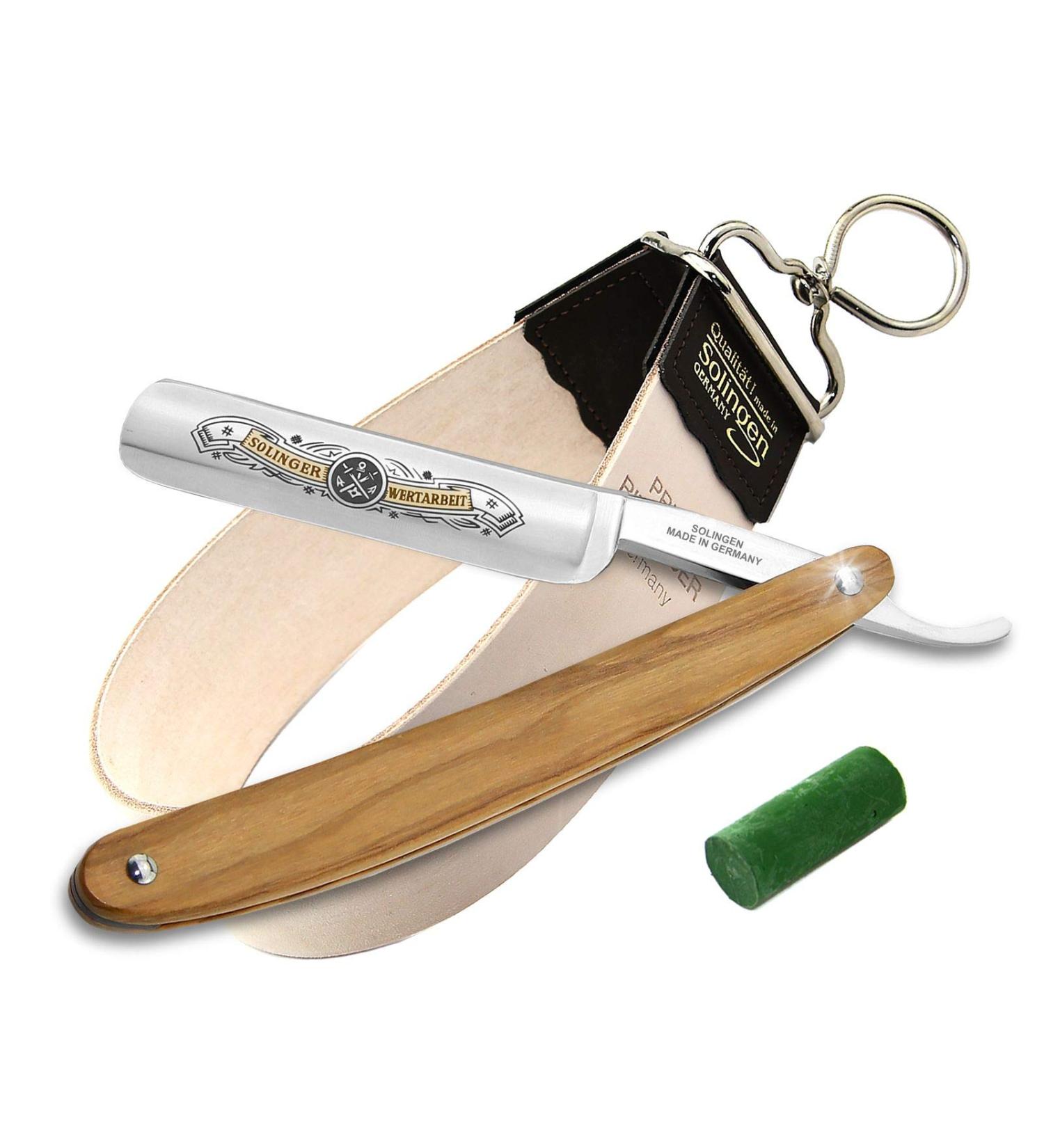 Professional German Razor Set | Solingen Beard Knife & Trimming Kit in Pine & Olive Wood - Premium Men's Grooming - Buy Online on GoSupps.com