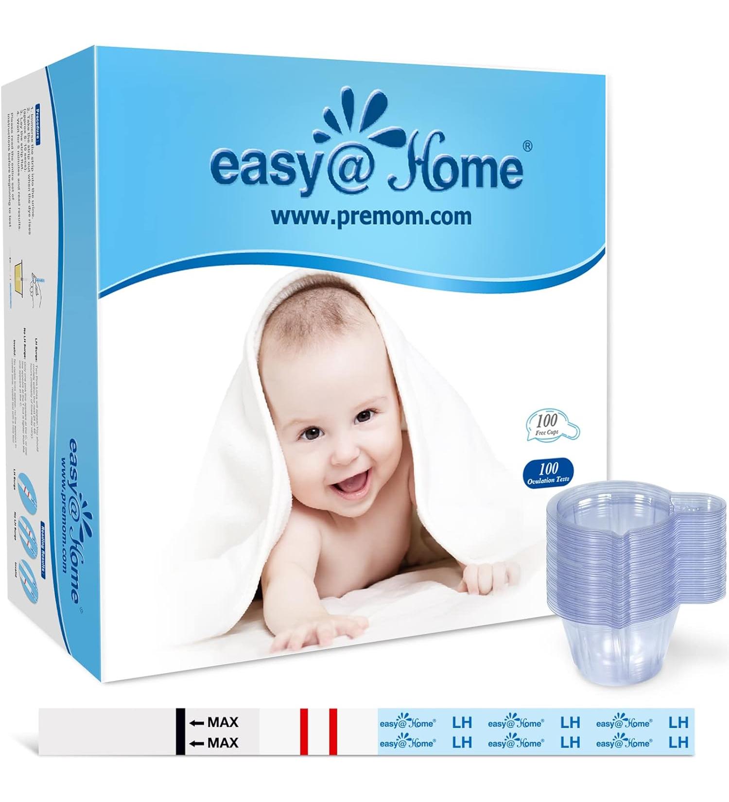 Easy@Home Ovulation Test Strips 100 Pack - Fertility Predictor Kit, FSA Eligible, with Premom App - 100 LH Strips + 100 Urine Cups - Buy Online on GoSupps.com