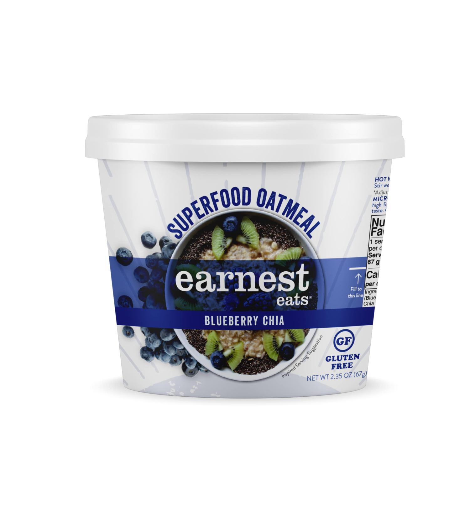 Earnest Eats Superfood Blueberry Chia Oatmeal, 2.1 oz Cup, 6 Pack Blueberry Chia 2.1 Ounce (Pack of 6)