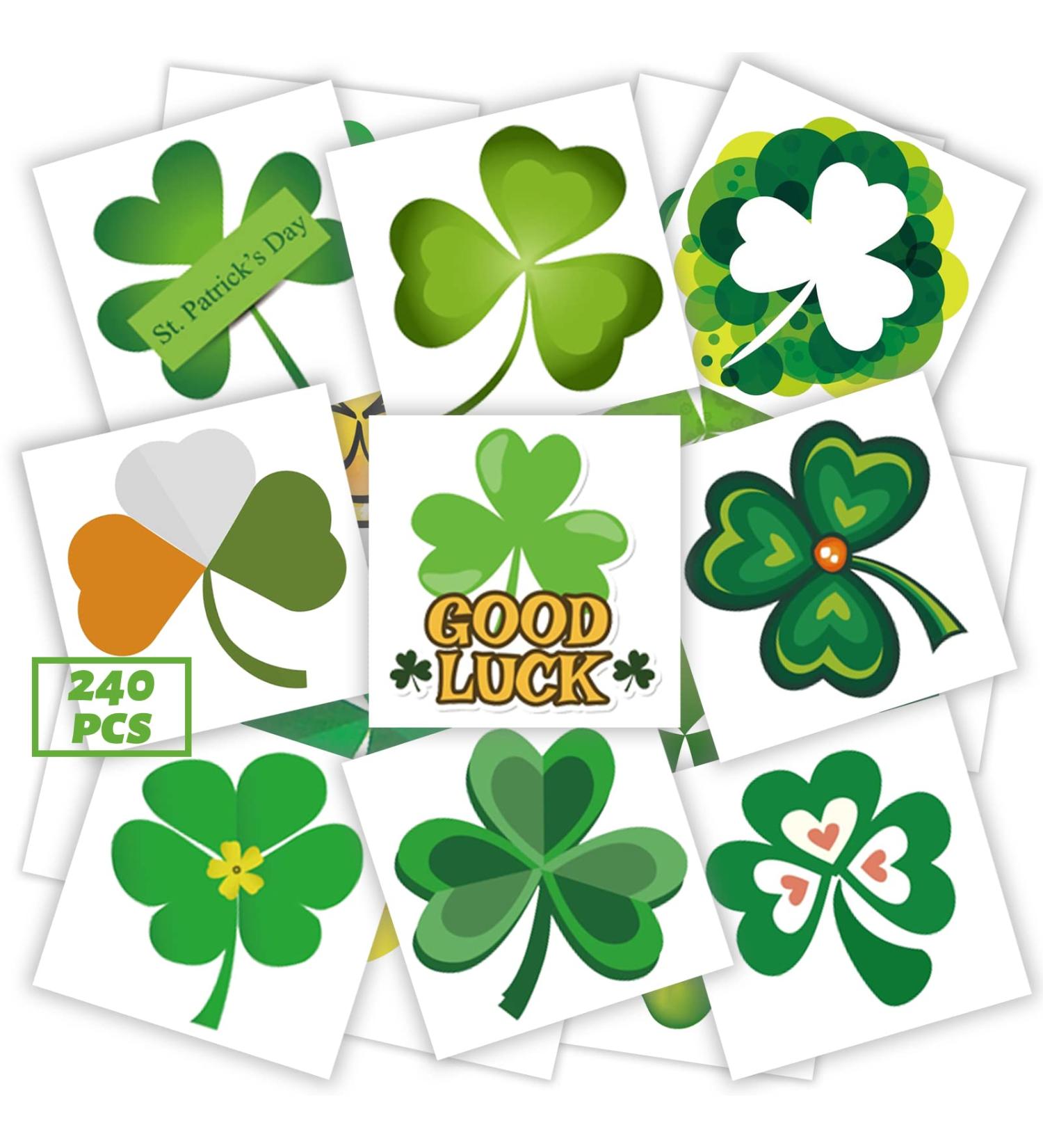 240 Pcs Shamrock Temporary Tattoos for Kids - Safe, Waterproof Bulk Stickers - Children's Temporary Tattoo Toys for St. Patrick's Day Parade and Irish Party - 60 Unique Clover Designs - Buy Online on GoSupps.com