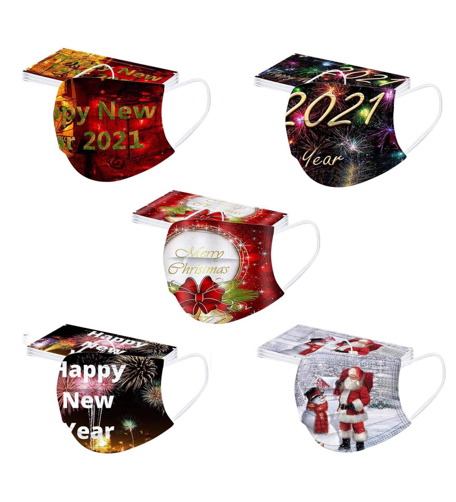 ZQP BEUU 50PCS Happy New Year 2021 Disposable_Face_M sks with a Elastic Earloop for Adult Multiple Pattern Combinations 3-ply Face Facial Protection Pads for Party High Filtration and Ventilation - Buy Online on GoSupps.com