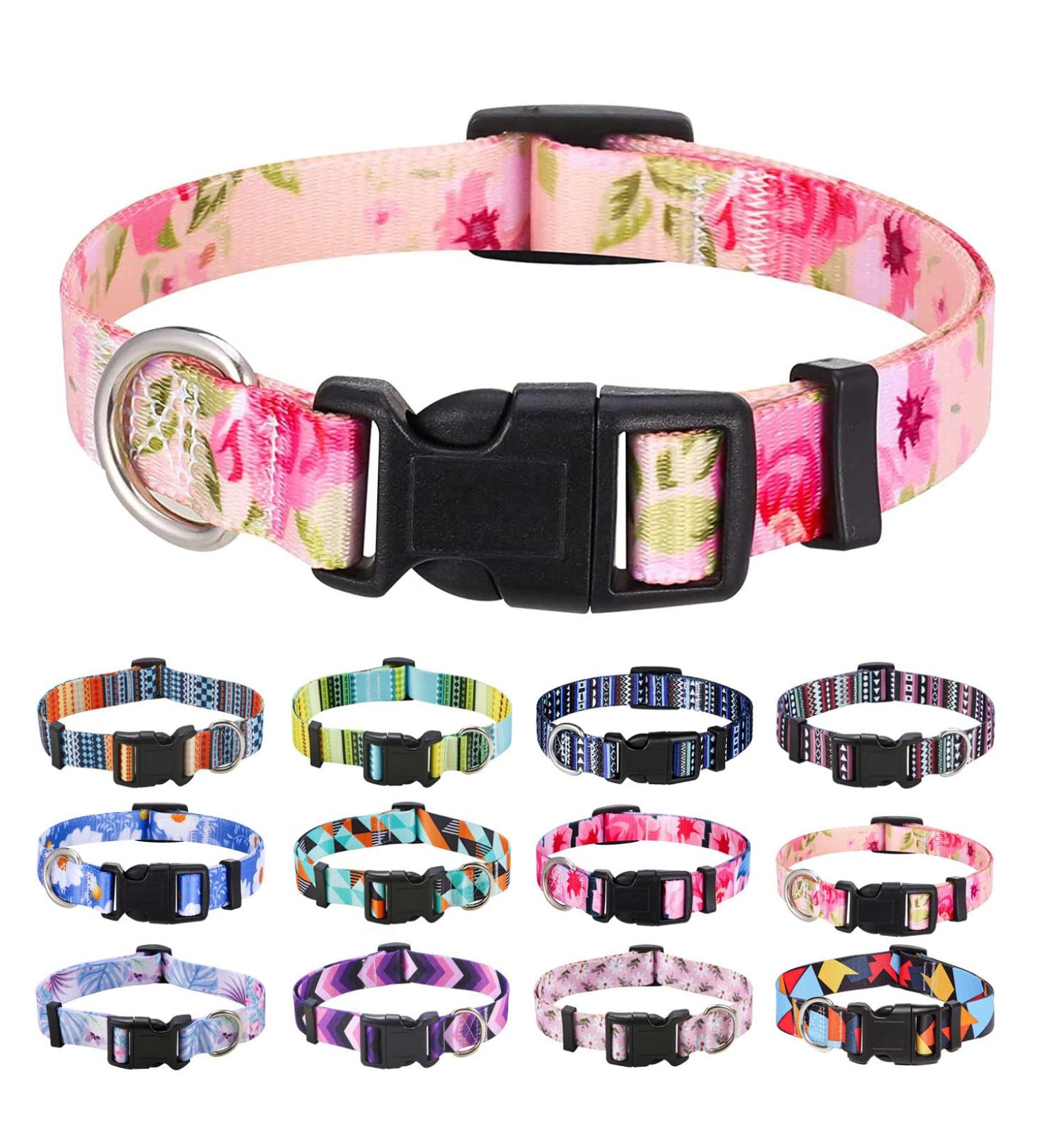 Mihqy Adjustable Dog Collar - Soft Comfort Bohemian Design for Small Medium & Large Dogs (Pink Rose M) - Flower & Geometric Trunk Style - Buy Online on GoSupps.com