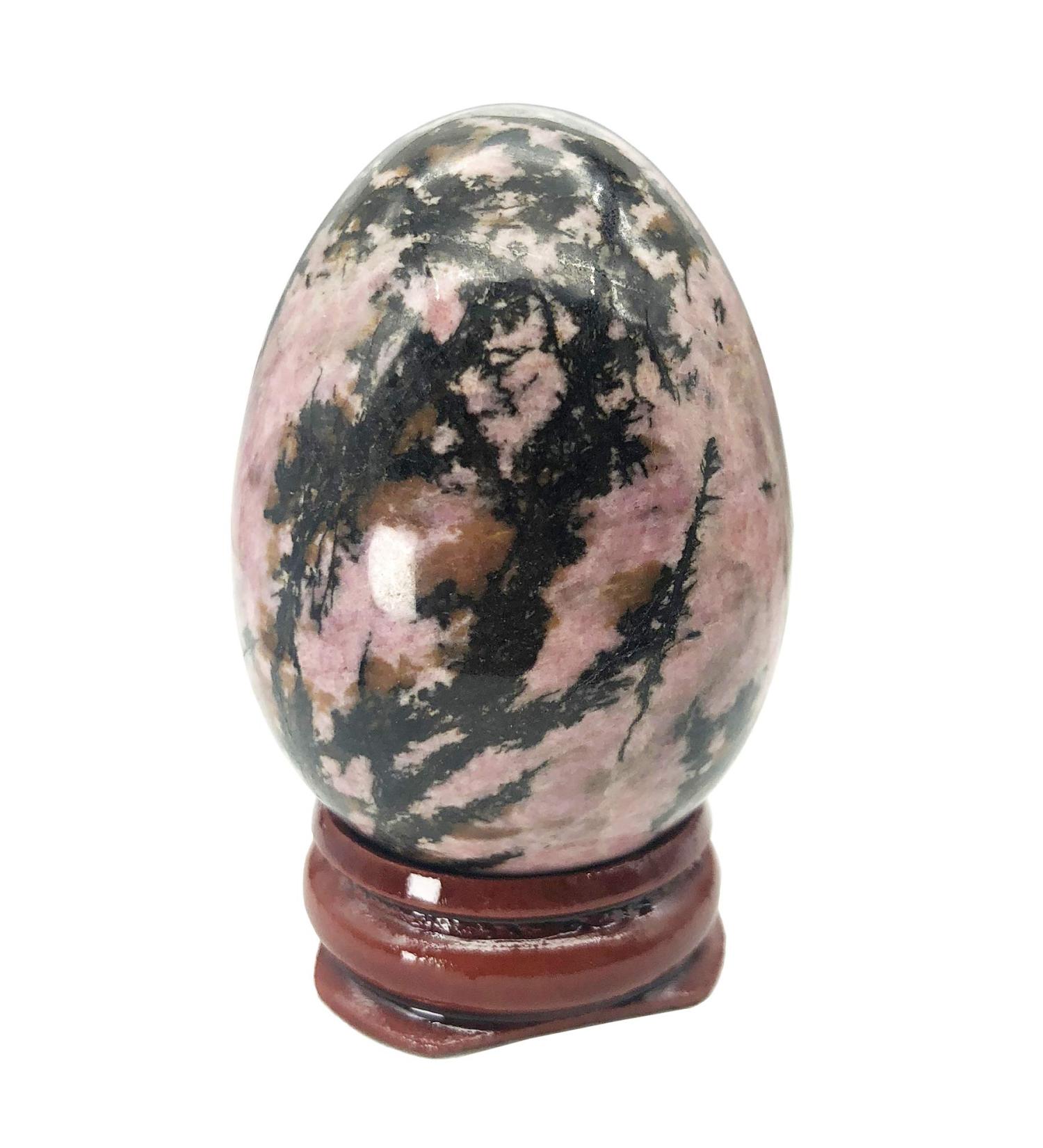 Shop Ladeukoi Stone Egg Figurines - Polished Rhodonite Healing Crystal Easter Eggs with Wooden Stand 45mm Tall - Perfect Decorative Balls for Wellness & Home D cor - Buy Online on GoSupps.com
