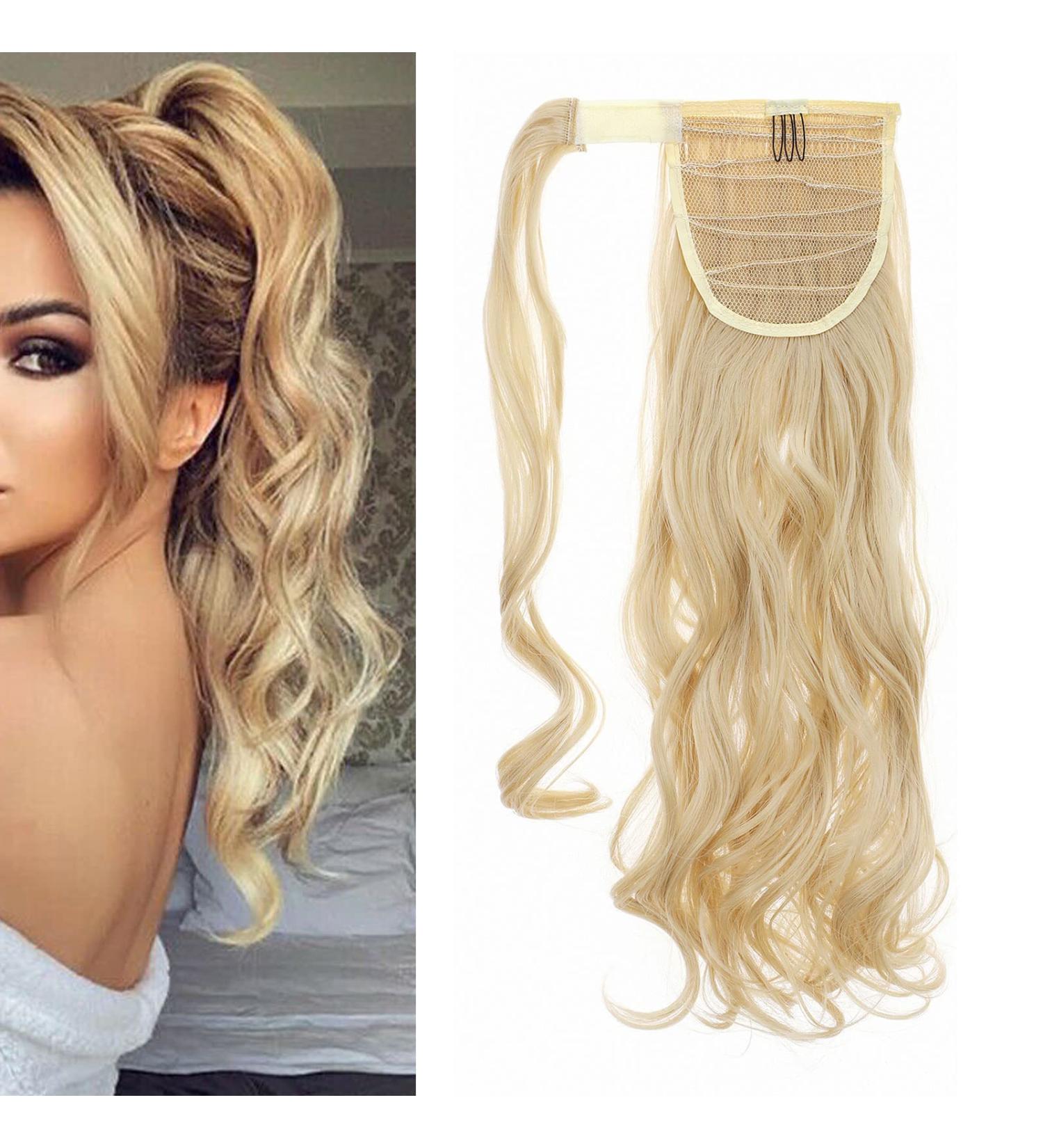 Long Straight Curly Clip in Ponytail Extension | Brown Black Blonde Hairpiece 17 - Dark Blonde Mix Bleach Blonde 17 inch - Buy Online on GoSupps.com
