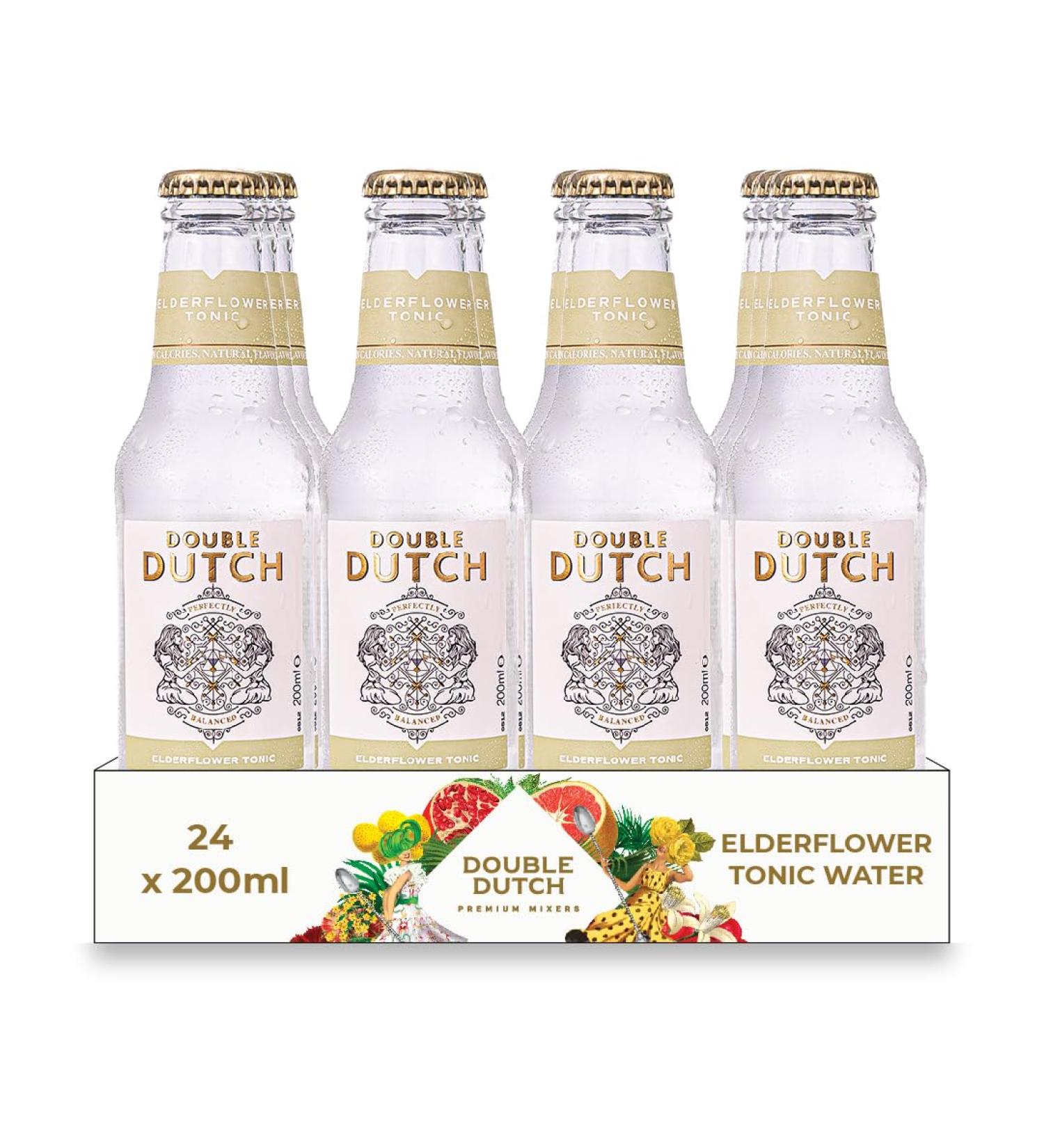 Double Dutch Elderflower Tonic | 24 x 200ml bottles | Low Calorie Perfect Mixer for Cocktails No Artificial Colours Preservatives or Flavours (Pack of 24) Elderflower Tonic Water - Buy Online on GoSupps.com