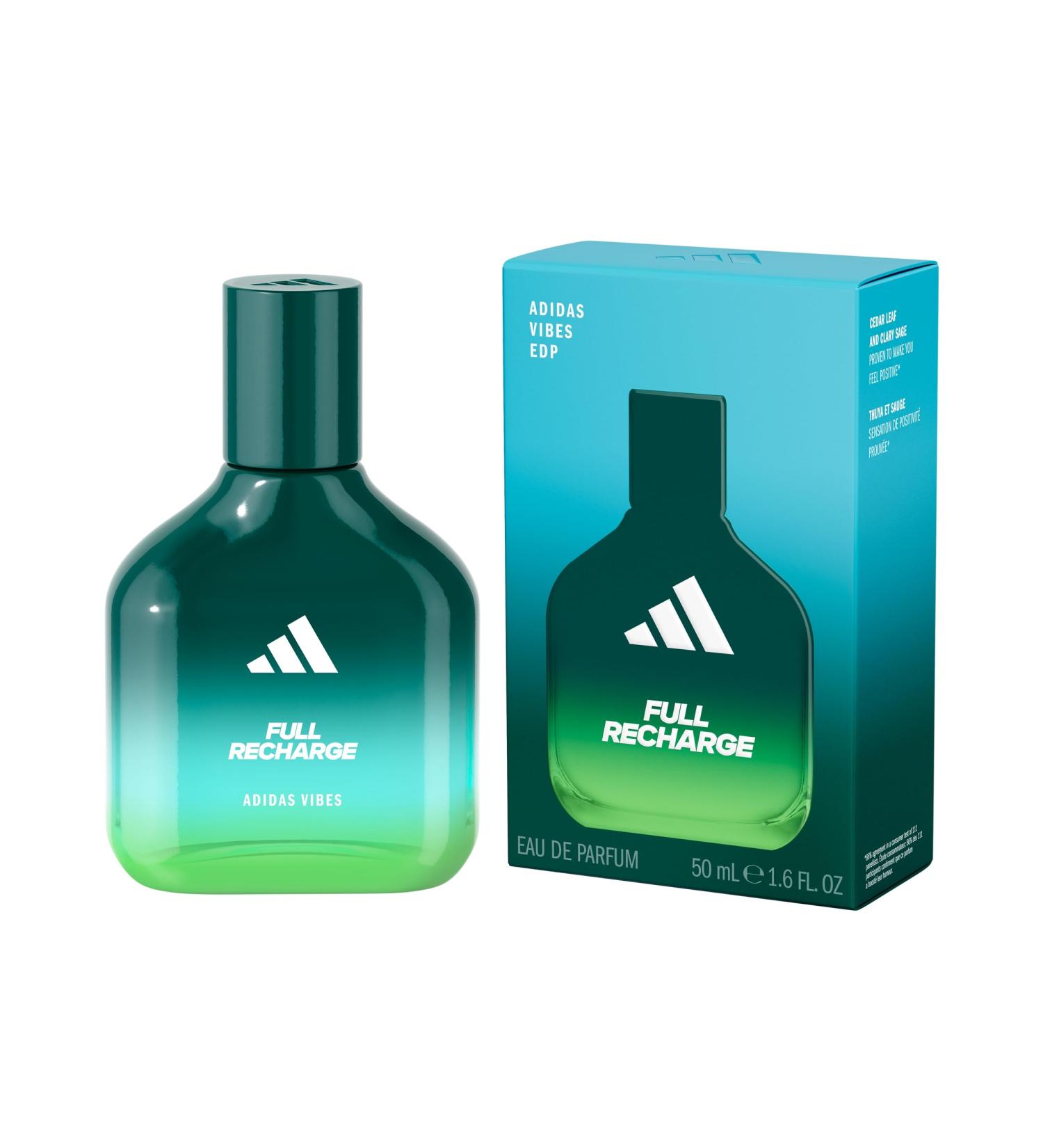 adidas Vibes Full Recharge Eau de Parfum 1.6 fl oz (Pack of 1) Notes of Fougere Cedar and Sage Unisex Fragrance Long Lasting Sporty Fragrance Travel Size Sage Cedar 1.6 Fl Oz (Pack of 1) - Buy Online on GoSupps.com