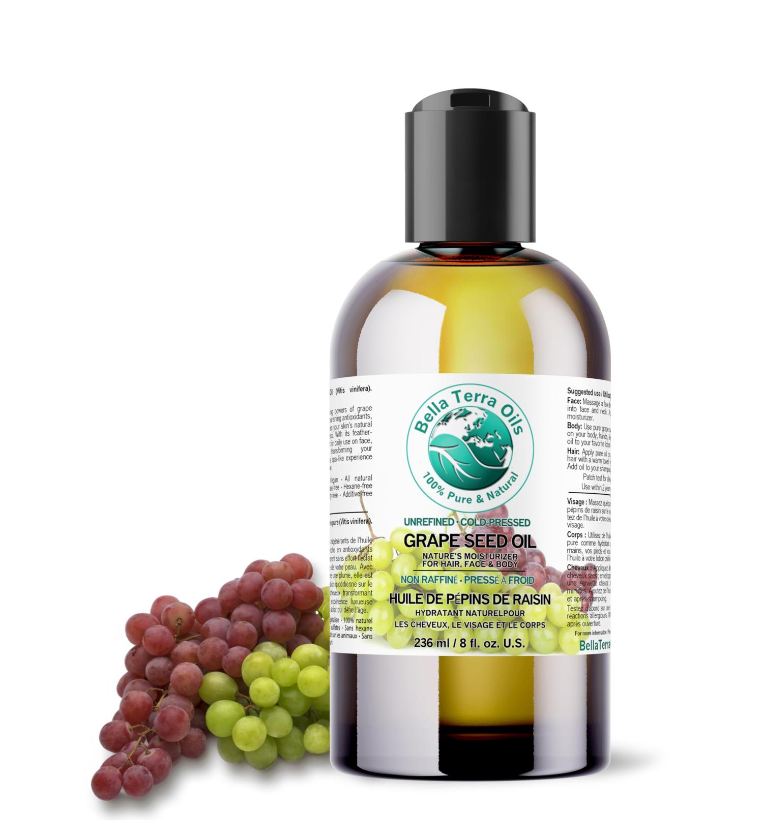 Pure Grape Seed Oil 236 ml Antioxidant-Rich Lightweight Radiant Skin Frizz-Free Hair Silky Touch Bella Terra Oils 236 ml (Pack of 1) - Buy Online on GoSupps.com
