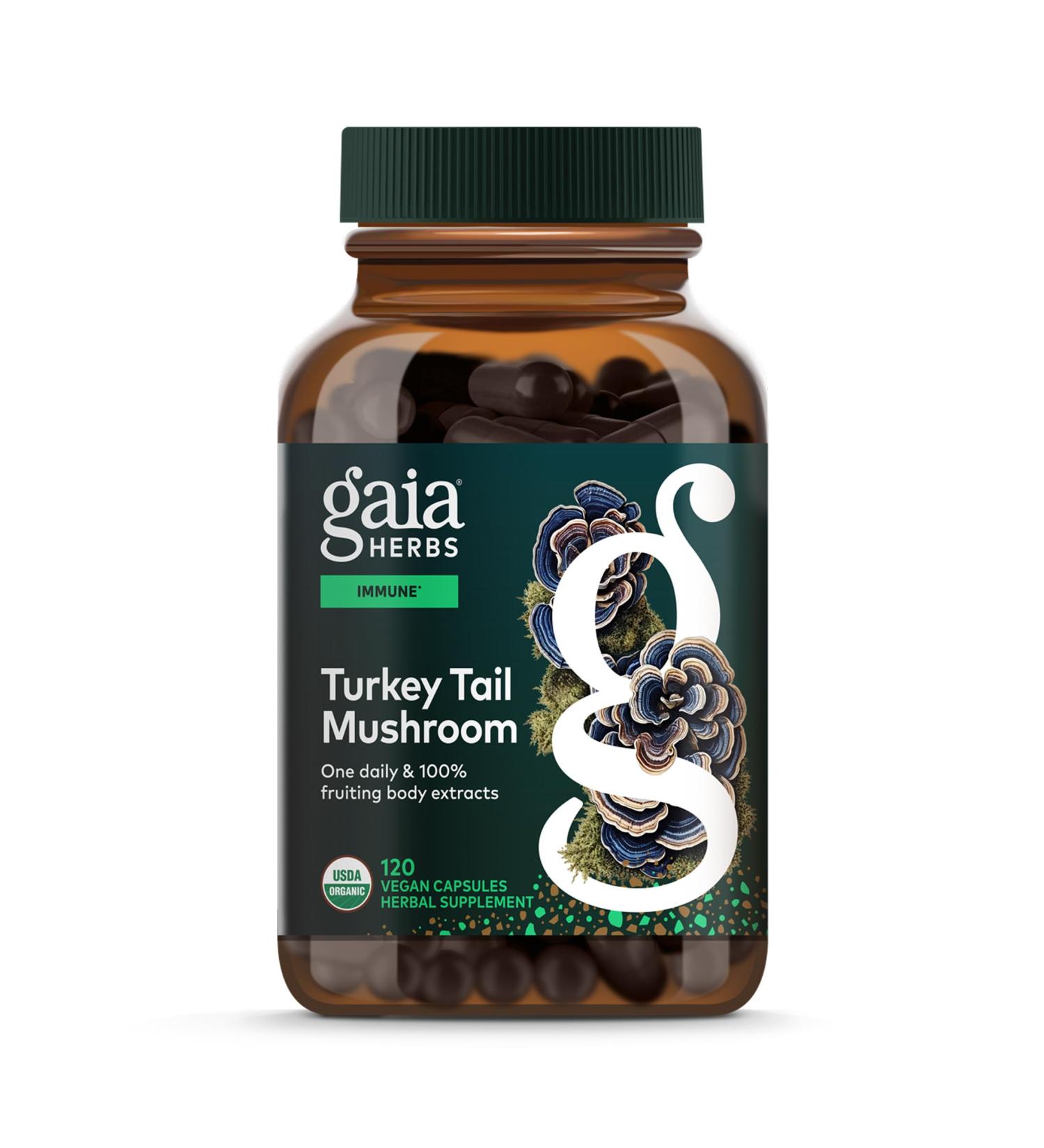 Gaia Herbs Turkey Tail Mushroom - Traditional Immune Support & Liver Health Supplement* - with Organic Turkey Tail Mushroom Fruiting Body Extract - 120 Vegan Capsules (120 Servings) 120 Count (Pack of 1) - Buy Online on GoSupps.com