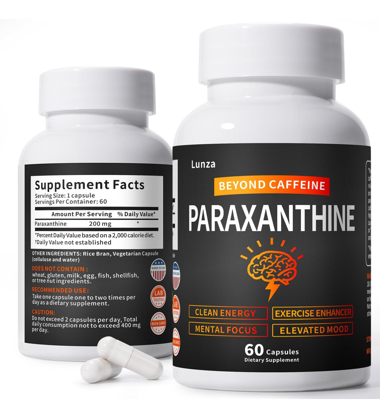 Paraxanthine Supplement Clean Crash-Free Energy for Focus Cognitive Function Exercise | Paraxanthine Beyond Caffeine | 60 Capsules - Buy Online on GoSupps.com