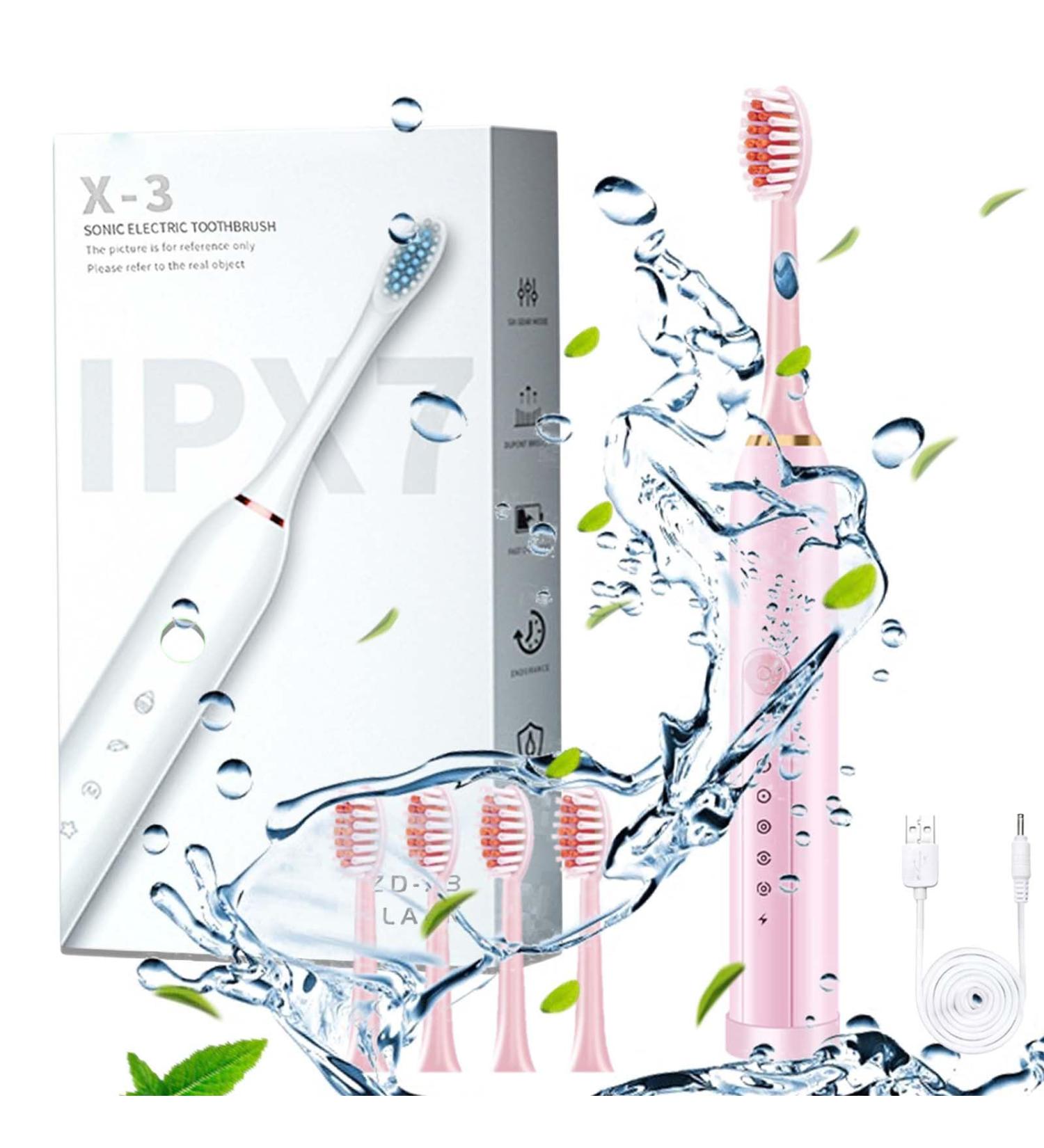 Electric Toothbrush for Adults with 4 Brush Heads and 6 Cleaning Modes Smart 20-Speed Timer Electric Toothbrush Ipx7 Rechargeable Power Toothbrush Longer Life Faster Charging Pink - Buy Online on GoSupps.com