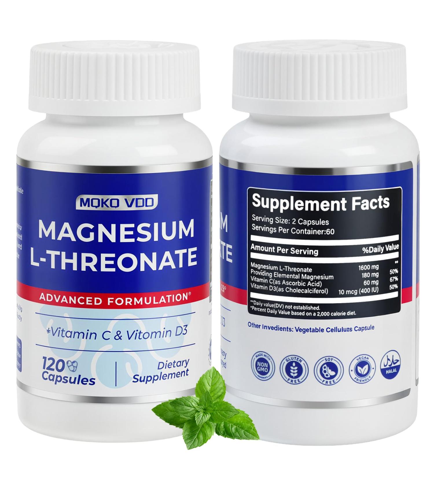 2000 mg Capsules Magnesium L-Threonate/Magnesium threonate Supplement 120 Capsules High Absorption Magnesium Supplement-Vegan to Support Stress Relief Sleep Nerves Muscles and Metabolism - Buy Online on GoSupps.com
