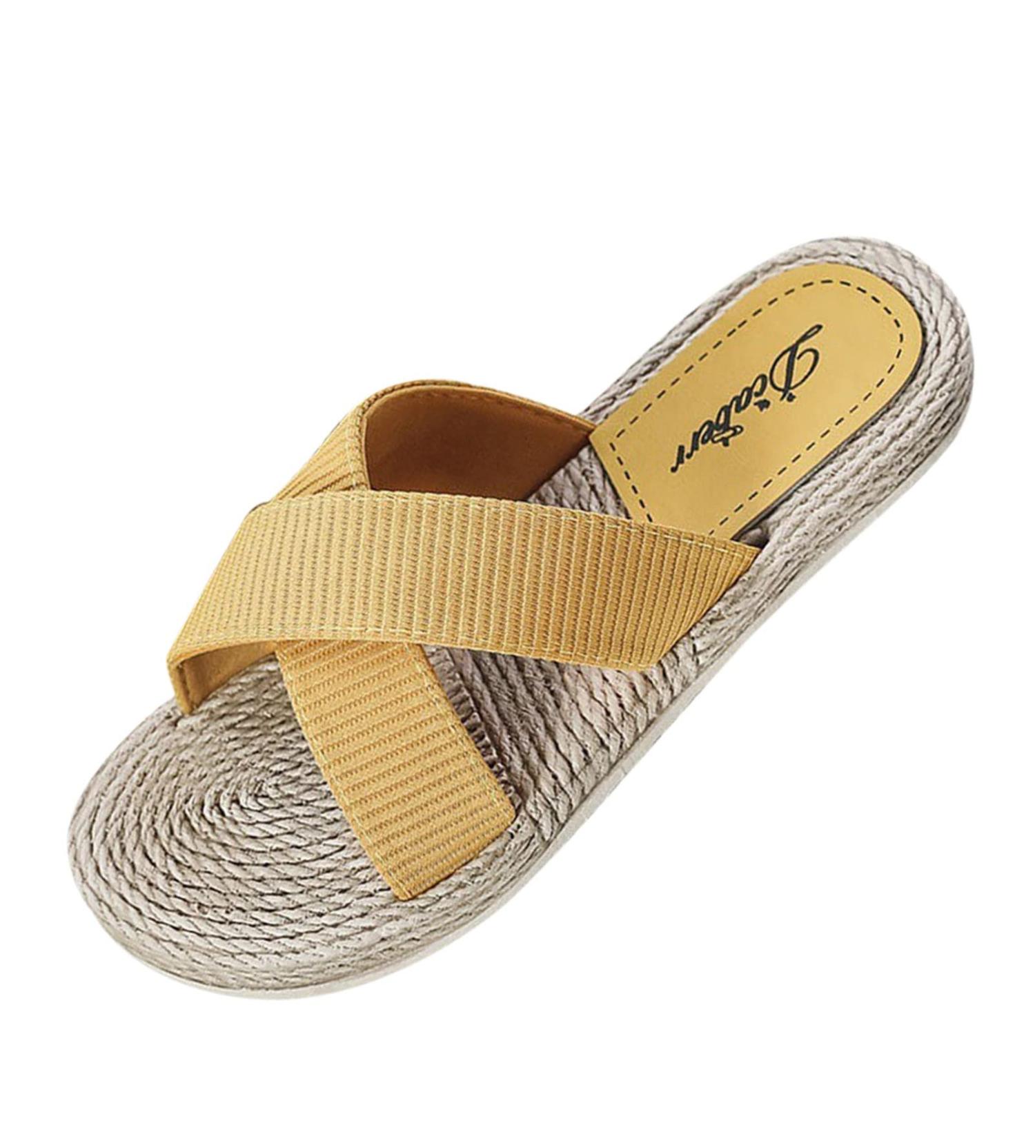 Shop HSYHKDSY Fashionable Slides - Elegant Yellow Flat Sandals for Women | Comfortable Summer Shoes | Glittering Vacation Style (Size 6 UK) - Buy Online on GoSupps.com