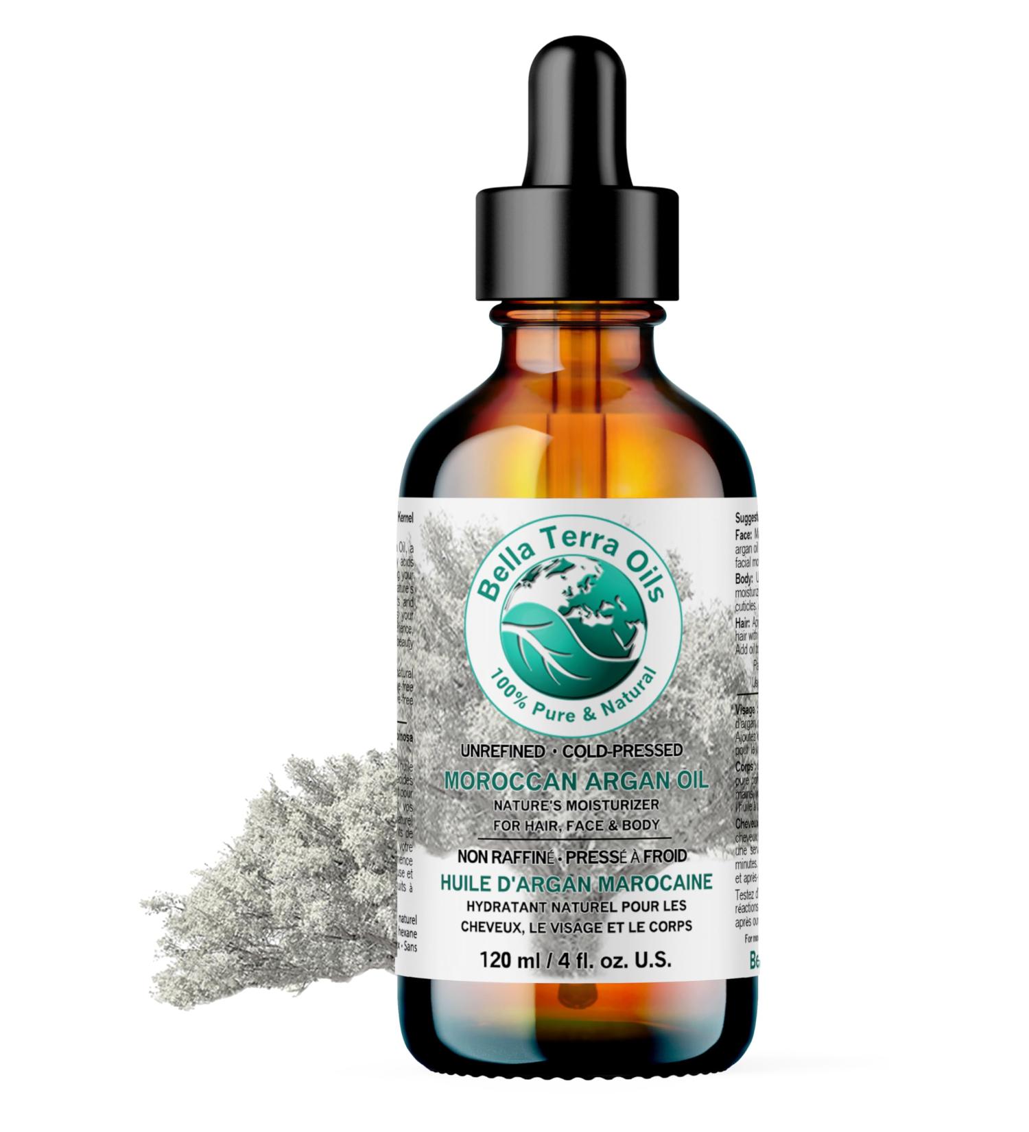 Bella Terra Oils 100% Pure Moroccan Argan Oil 120ml - Organic Cold-Pressed Unrefined Hexane-Free Natural Moisturizer for Skin & Hair Non-Comedogenic Anti-Aging Ideal for Sensitive and Acne-Prone Skin 120 ml (Pack of 1) - Buy Online on GoSupps.com