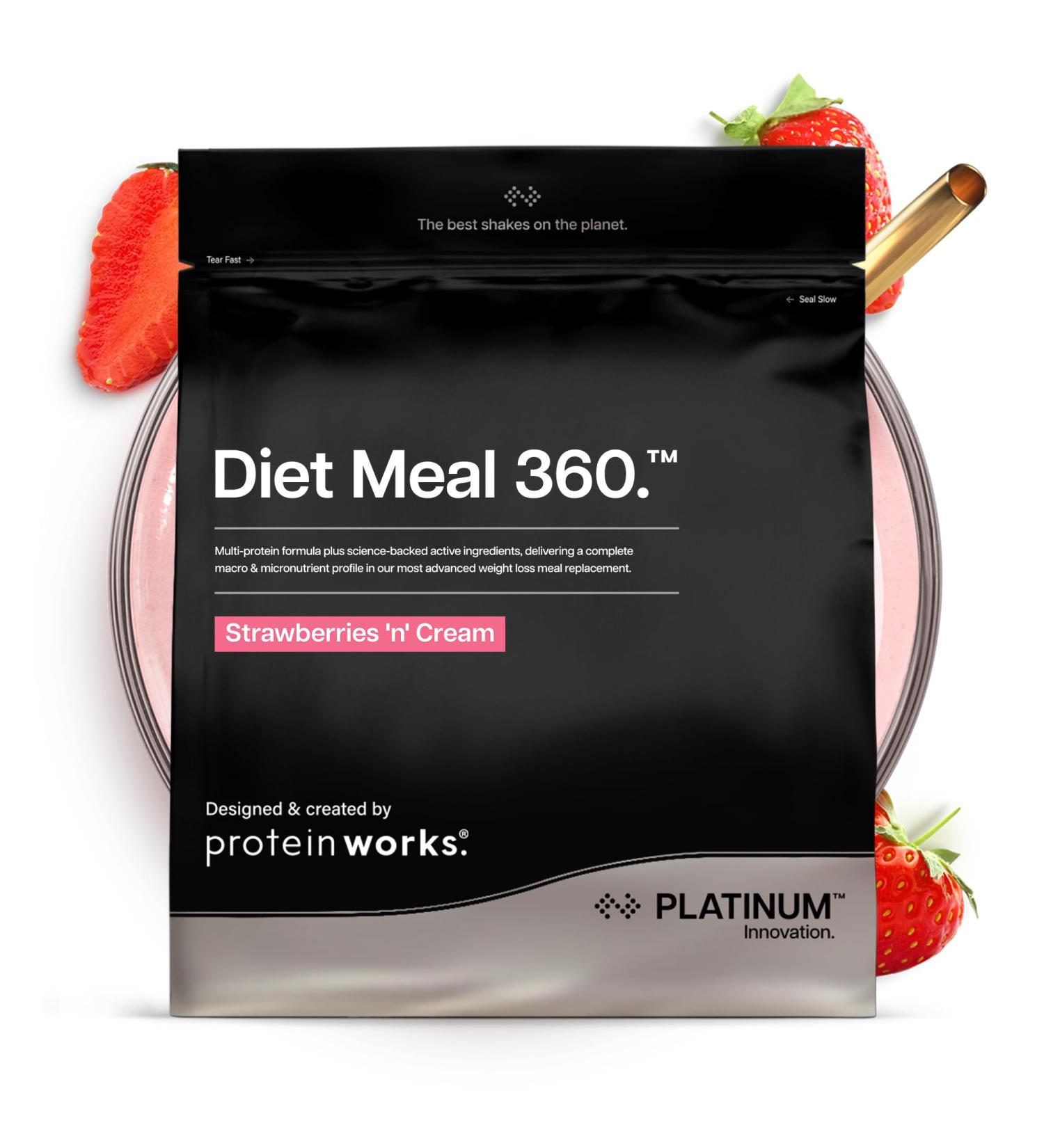 Protein Works | Diet Meal 360 PLATINUM Innovation Shake Repas Di t tique Soutient Perte de Poids 26 Vitamines & Min raux Graines de Lin Inuline Om ga 3 Fraise la Cr me 33 Repas 2kg Fraise La Cr me 2 kg (Lot de 1) - Buy Online on GoSupps.com