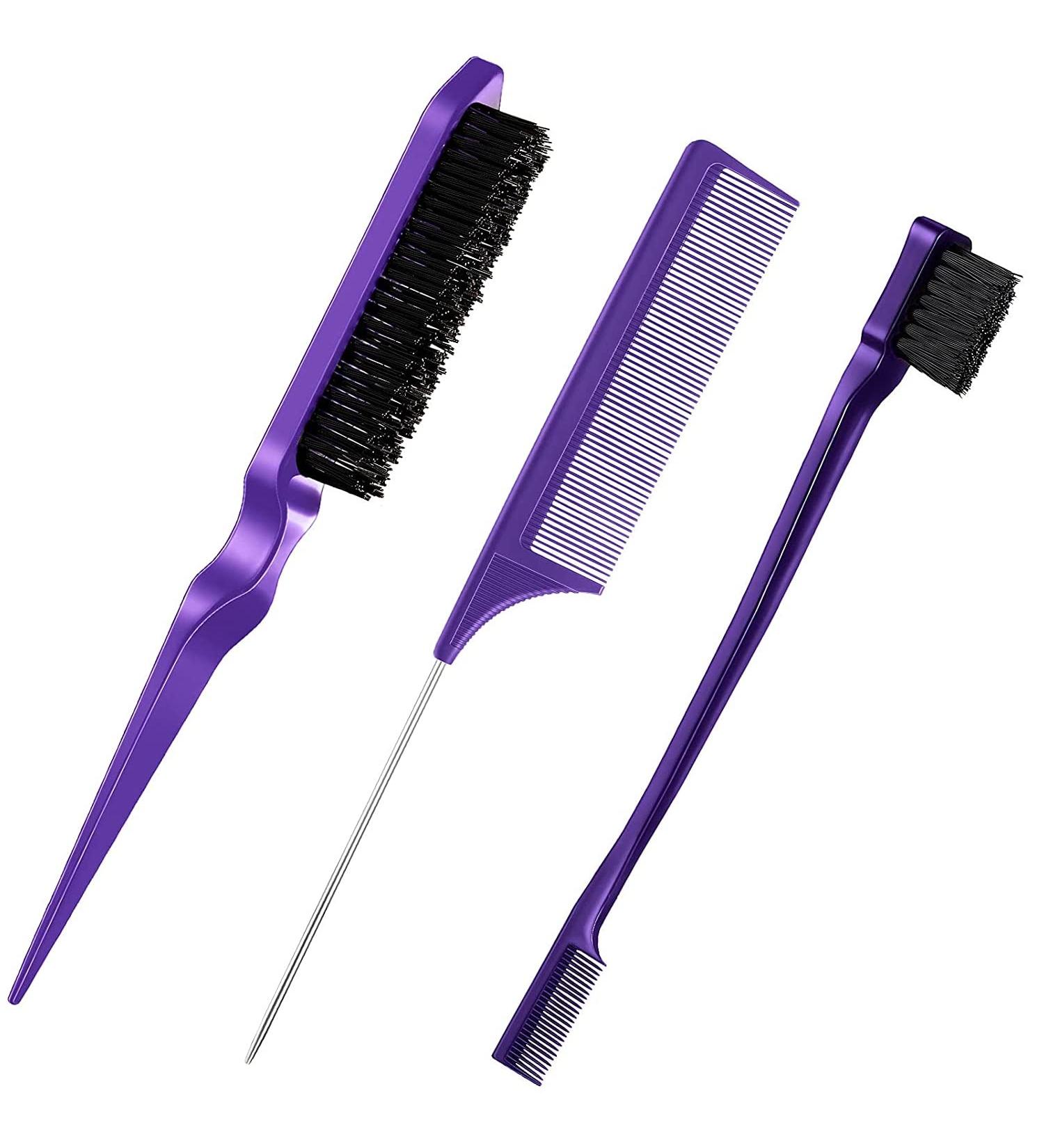 Shop Edges Brush Set - 3 pcs Sleek Bun & Teasing Brush for Hairdressers Babies & Kids - Purple - Buy Online on GoSupps.com