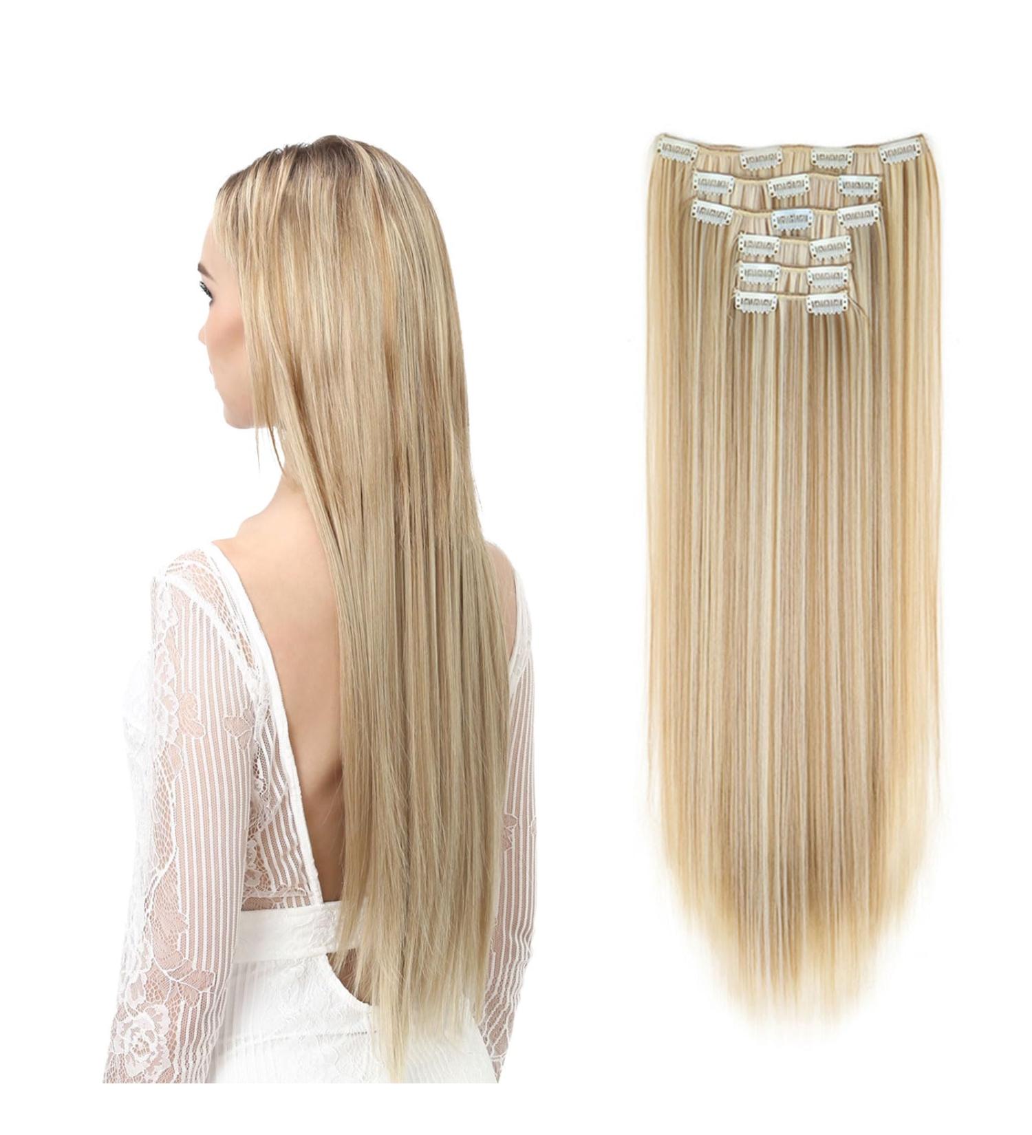EUPSIIU 23 Inch Long Straight Clip in Hair Extensions Synthetic Hair Extensions Hair Pieces for Women Blonde Hair Extensions Long Straight Blonde Hair Piece Seamless Hair Extensions (gold) - Buy Online on GoSupps.com