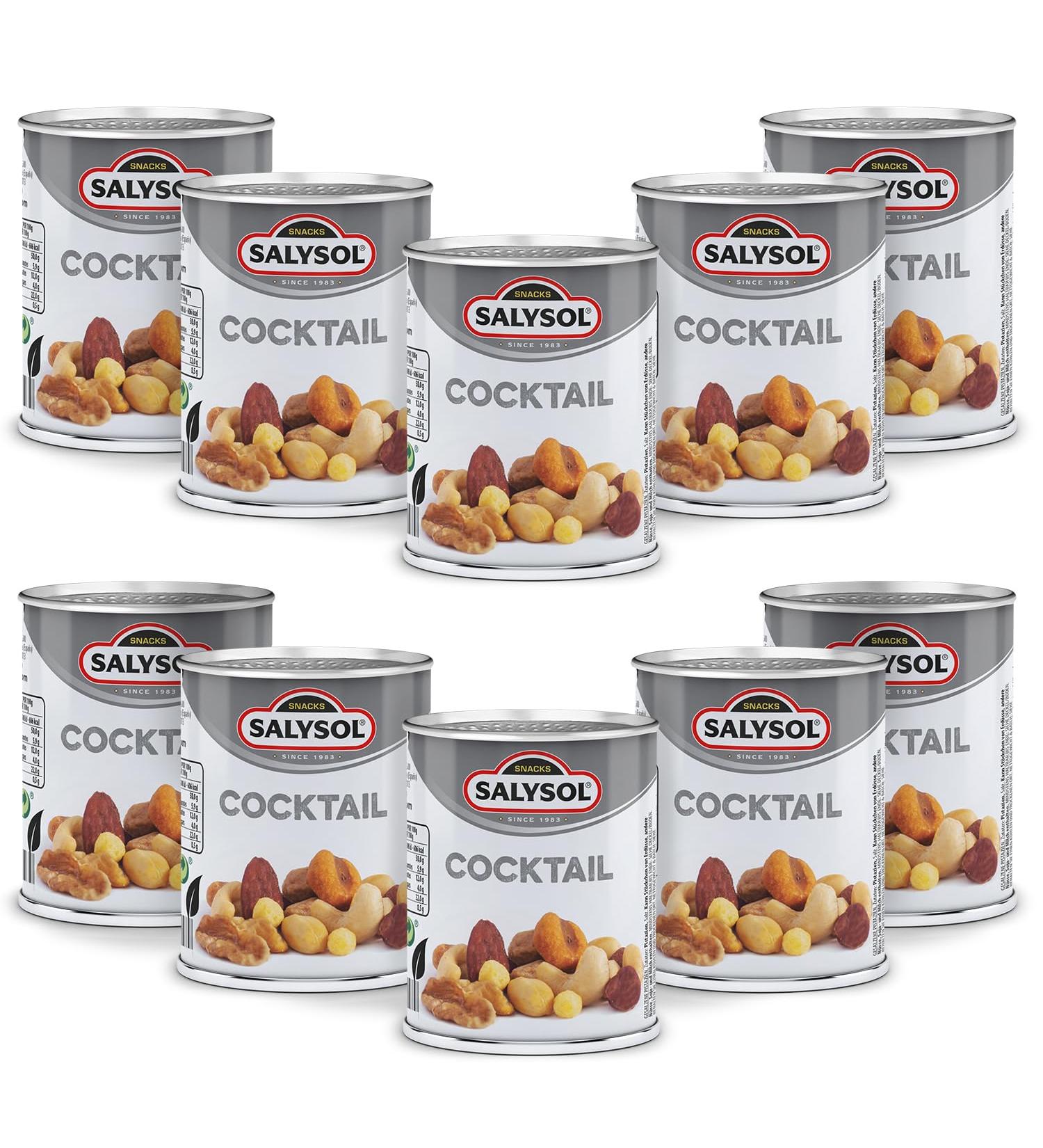 Tropgo Salysol Snacks Nut Cocktail 10 x 50g Cans Delicious Nut Mix of Almonds Hazelnuts Cashews Salted Peanuts Walnuts Roasted Corn Honey Peanuts Ideal for Care Packages - Buy Online on GoSupps.com