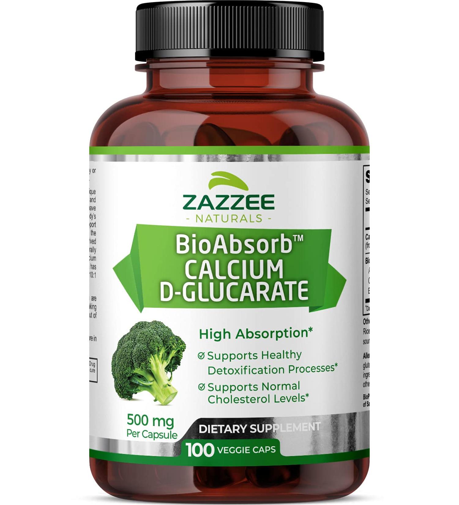 Zazzee BioAbsorb Calcium D-Glucarate 500mg Capsules with BioPerine & Broccoli Extract - Vegan, Non-GMO - Buy Online on GoSupps.com