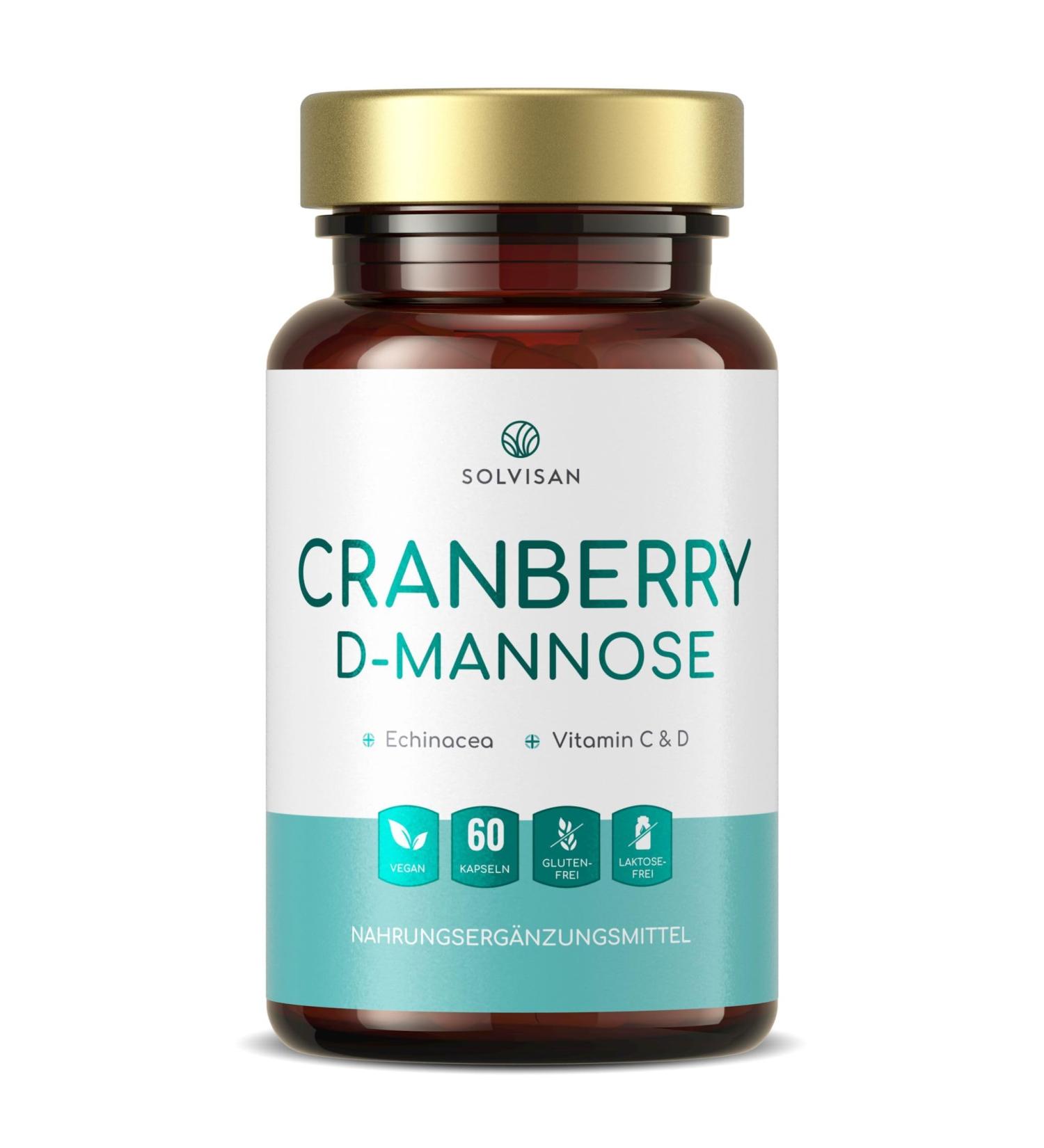 SOLVISAN Cranberry D-Mannose - Unique Echinacea & Vitamin C+D Formula - 60 Capsules for Urinary Health | International Shipping Available - Buy Online on GoSupps.com