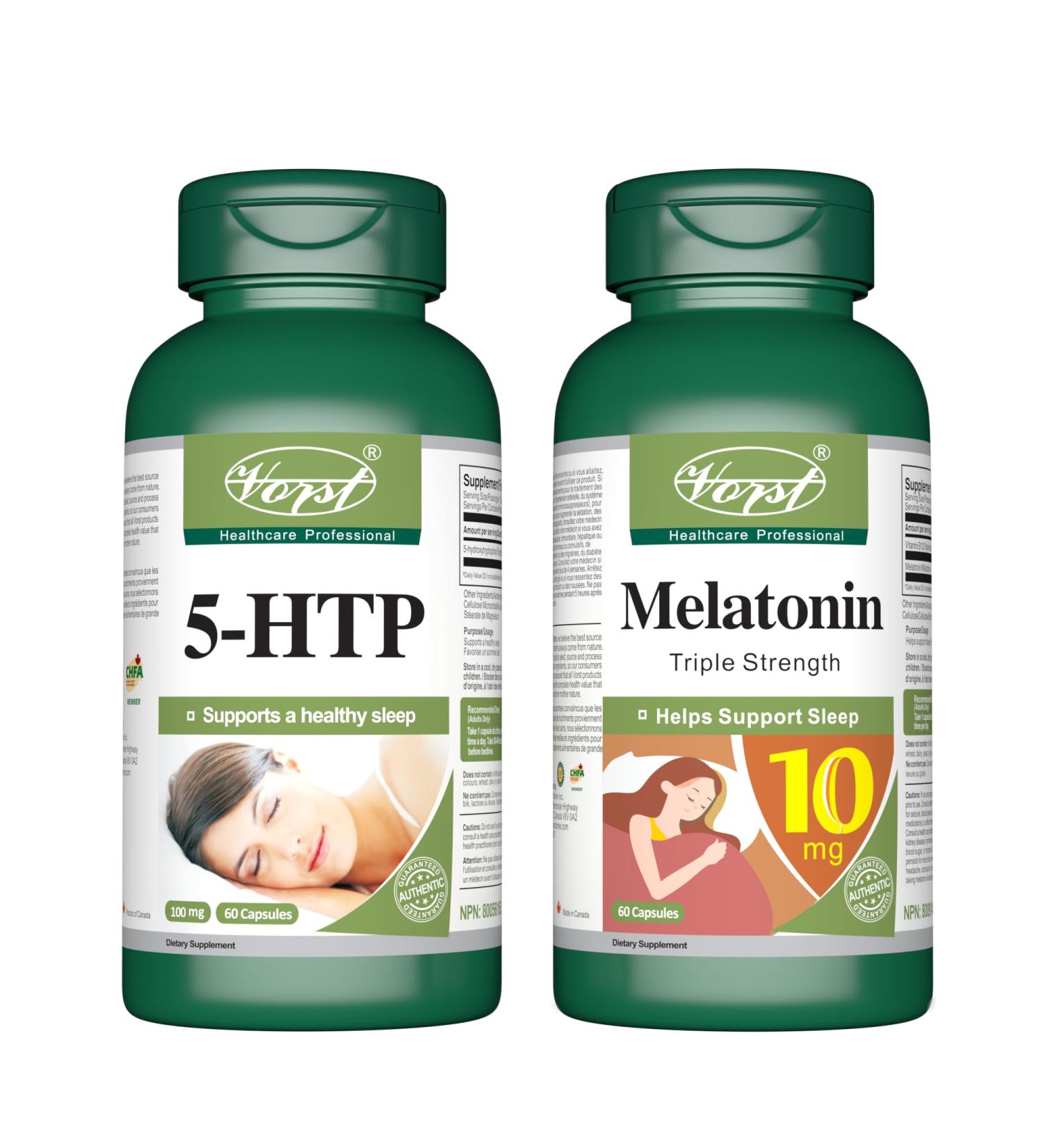 VORST 5HTP 100mg 60 Capsules and Melatonin 10mg 60 Capsules Combo (2 bundle bottles) - Buy Online on GoSupps.com