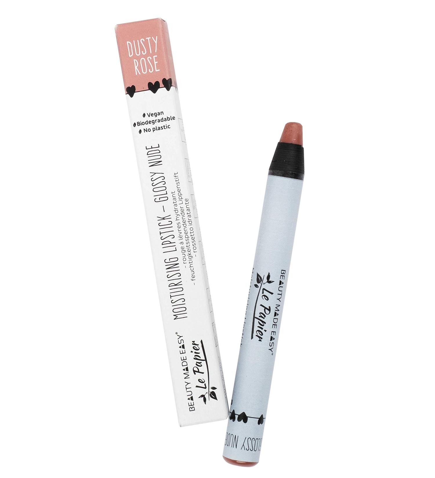Beauty Made Easy: Vegan Moisturizing Lipstick - Glossy Nudes Dusty Rose | Plastic-Free Shea Butter Enriched - 6g - Buy Online on GoSupps.com