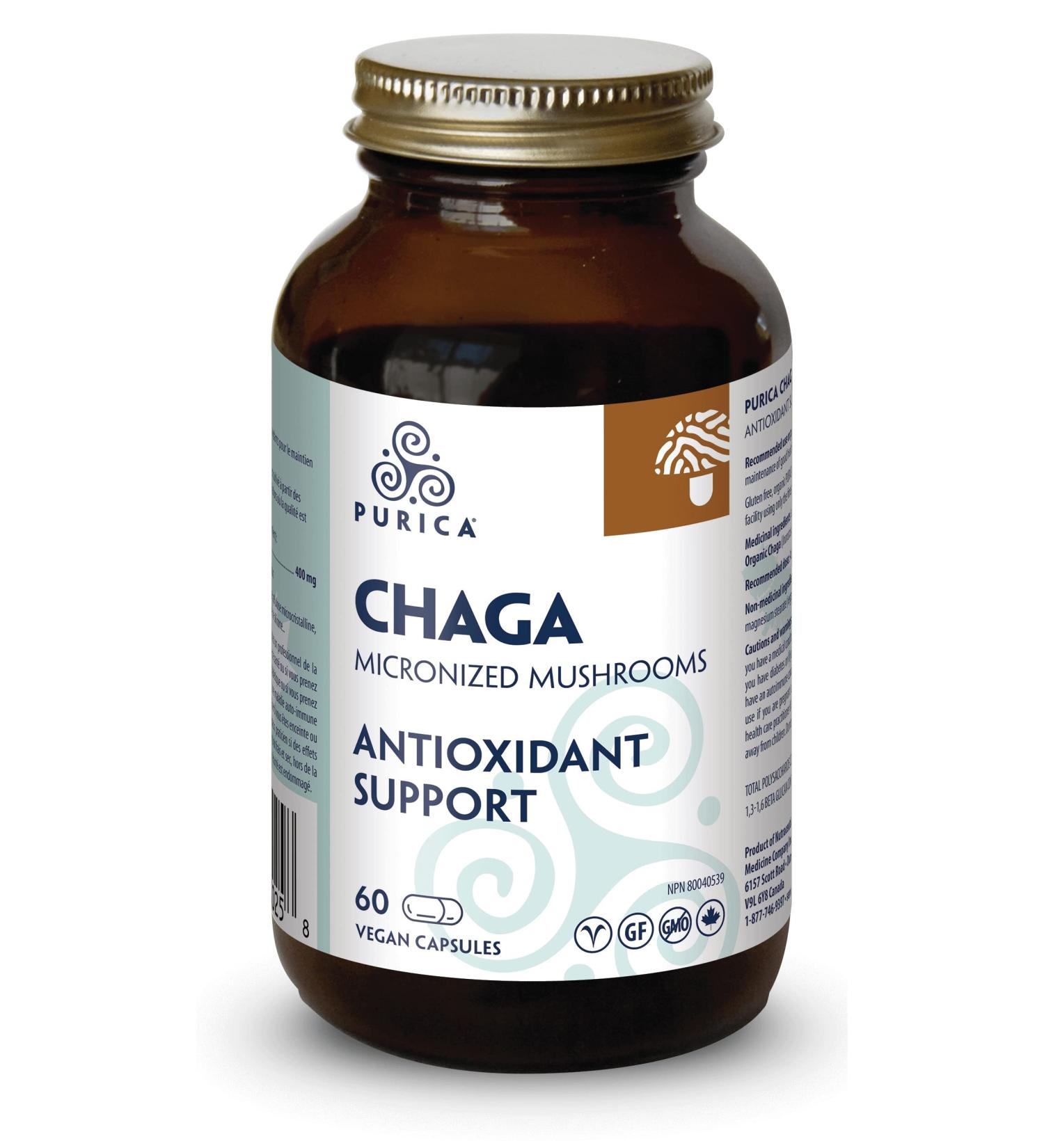 PURICA Chaga Capsules 60 Count - Antioxidant & Cholesterol Support Organic Mushroom Extract Non-GMO Supplement for Daily Use 60 count (Pack of 1) - Buy Online on GoSupps.com