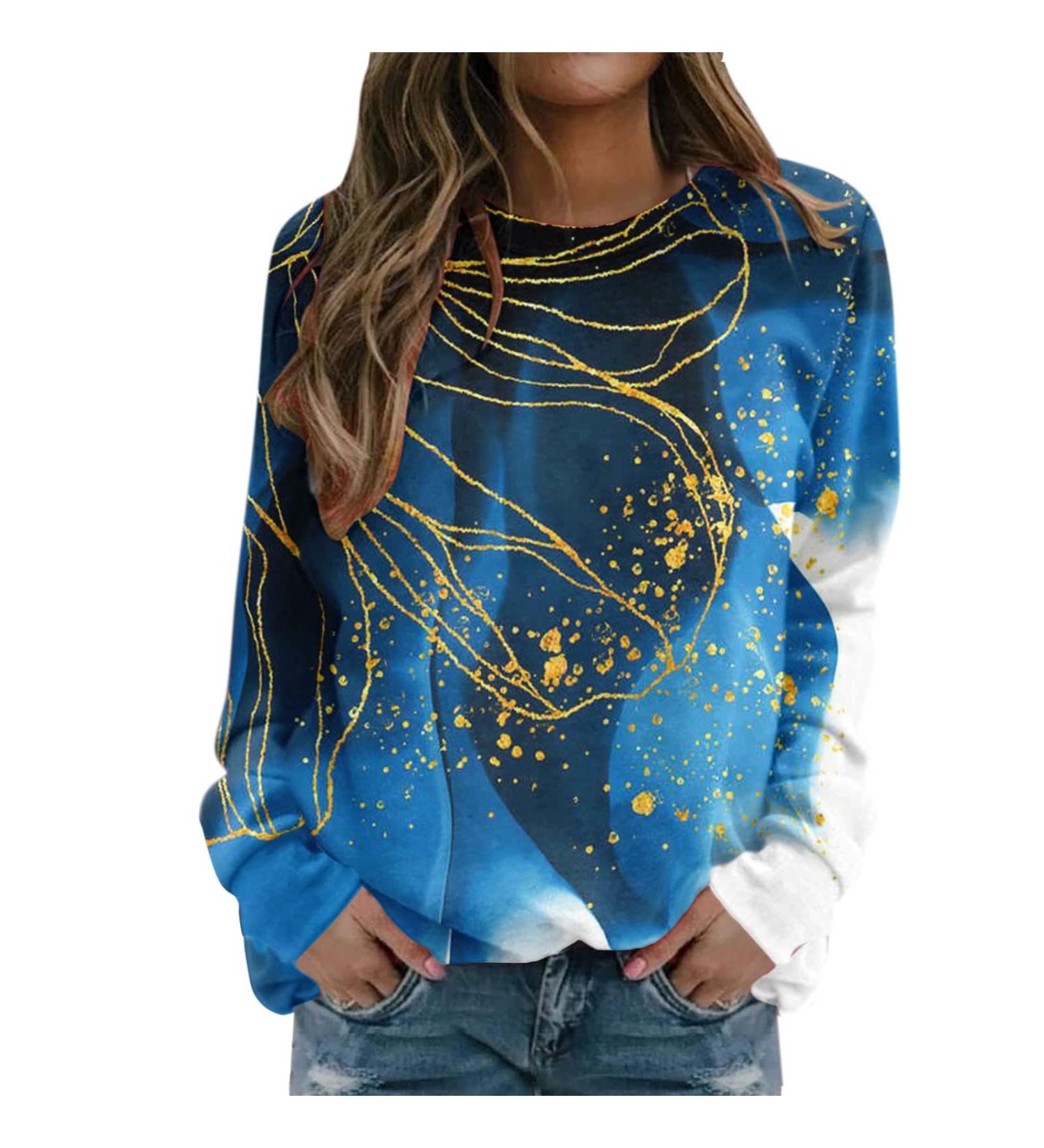DUOWEI Tall Women's Print Sweatshirt Pullover - Comfy O Neck Sweater for Women - C-blue Large - Buy Online on GoSupps.com