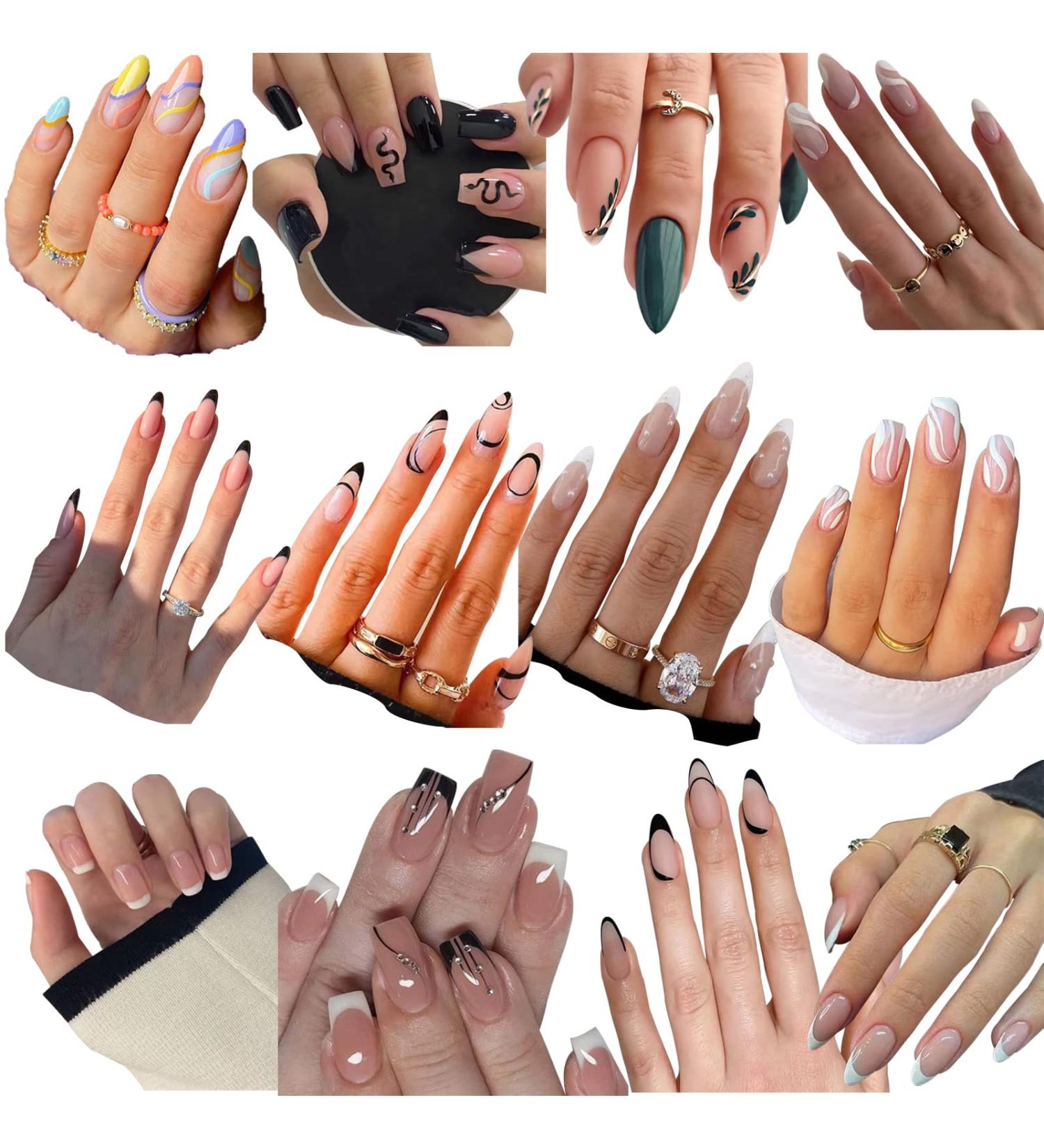 Buy 12 Packs of AOGUZH Press On Nails - 288 Pcs Medium Almond & Square Designs Glue-On Set with Adhesive Tabs & Nail File for Women - Shop Internationally - Buy Online on GoSupps.com
